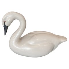 Escultura de cisne de madera de arte popular vintage firmada y tallada a mano