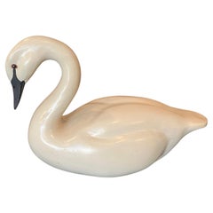 Hand Carved Signed Vintage Folk Art Wood Swan Decoy Sculpture