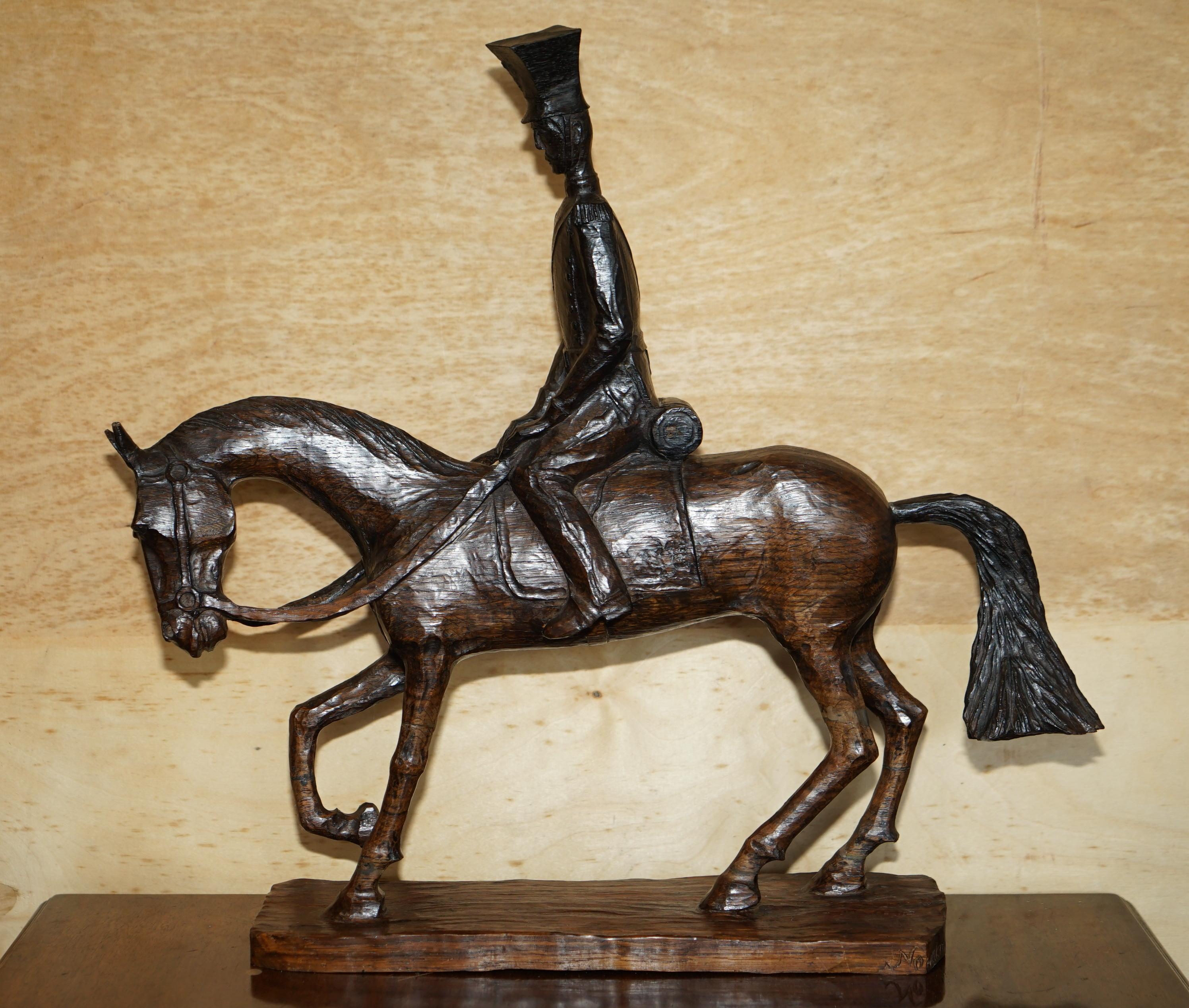 HAND CARVED SIGNED WAKMASKI 80 LARGE WOOD STATUE OF SOLDIER ON A HORSE VERY FiNE For Sale 5