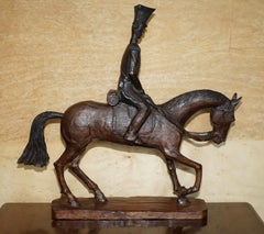 HAND CARVED SIGNED WAKMASKI 80 LARGE WOOD STATUE OF SOLDIER ON A HORSE VERY FiNE