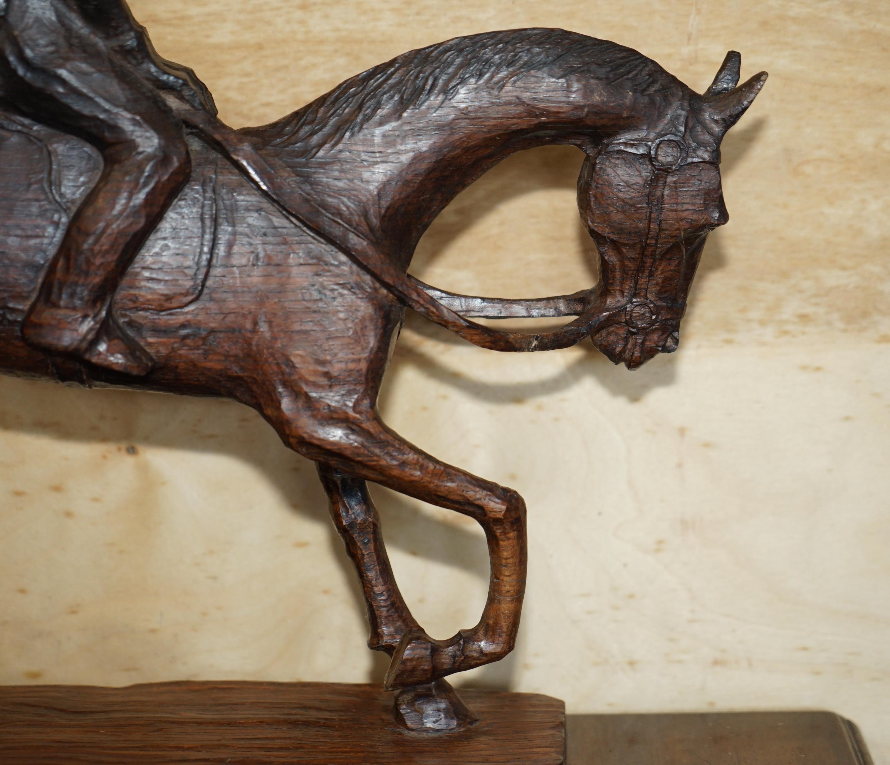 19th Century HAND CARVED SIGNED WAKMASKI 80 LARGE WOOD STATUE OF SOLDIER ON A HORSE VERY FiNE For Sale