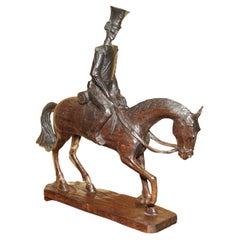 Antique HAND CARVED SIGNED WAKMASKI 80 LARGE WOOD STATUE OF SOLDIER ON A HORSE VERY FiNE