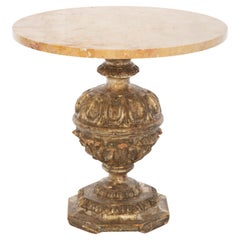 Hand Carved Silvergilt Urn-Form Accent Table with Marble Top