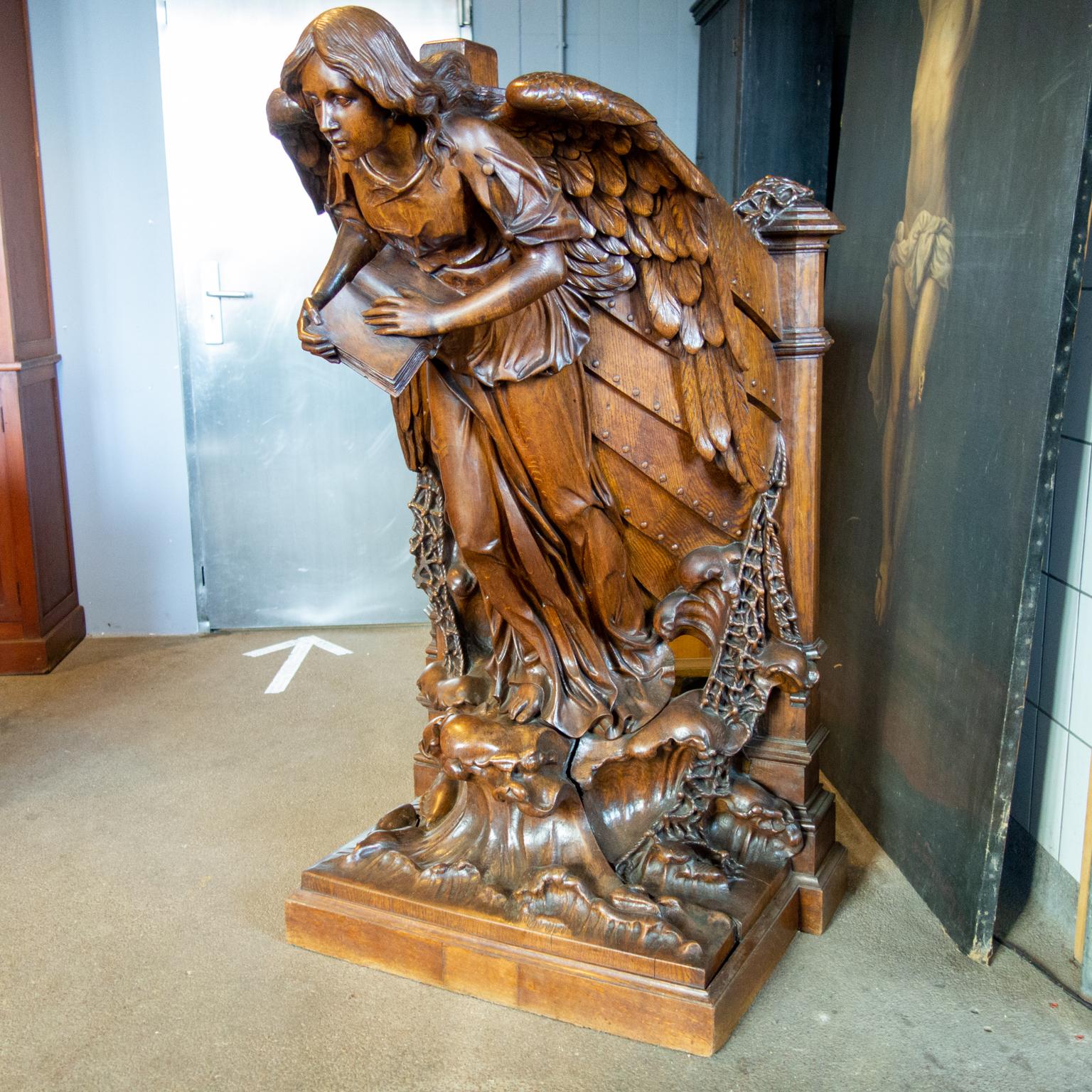 Arts and Crafts Hand Carved Skippers Pulpit Statue, 1850 Normandy