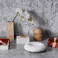 Hand Carved Small Travertine Mies Vase by Greg Natale