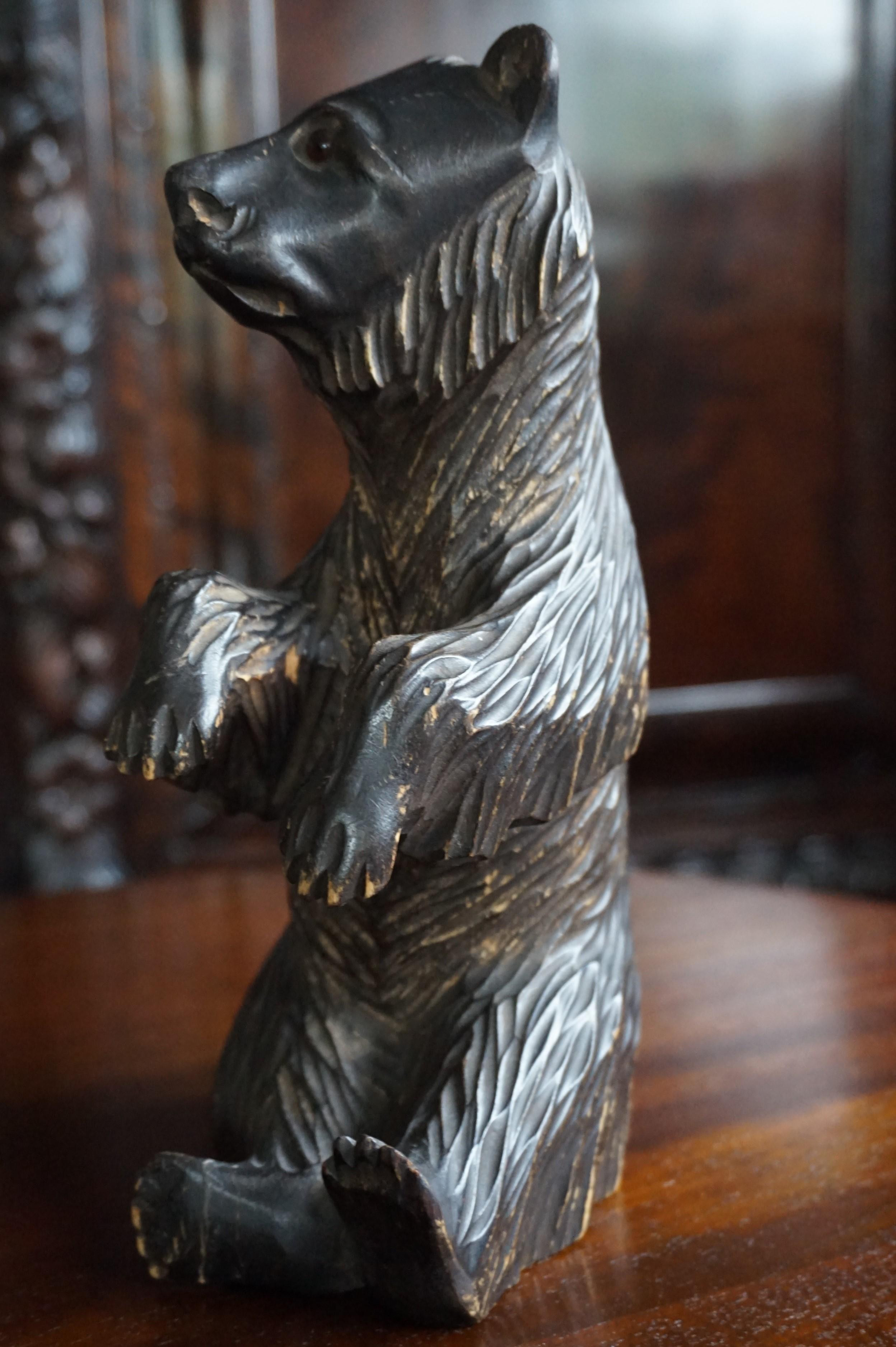 Hand-Carved Small Wooden Bear Sculpture with Lots of Character Made in Russia For Sale 1