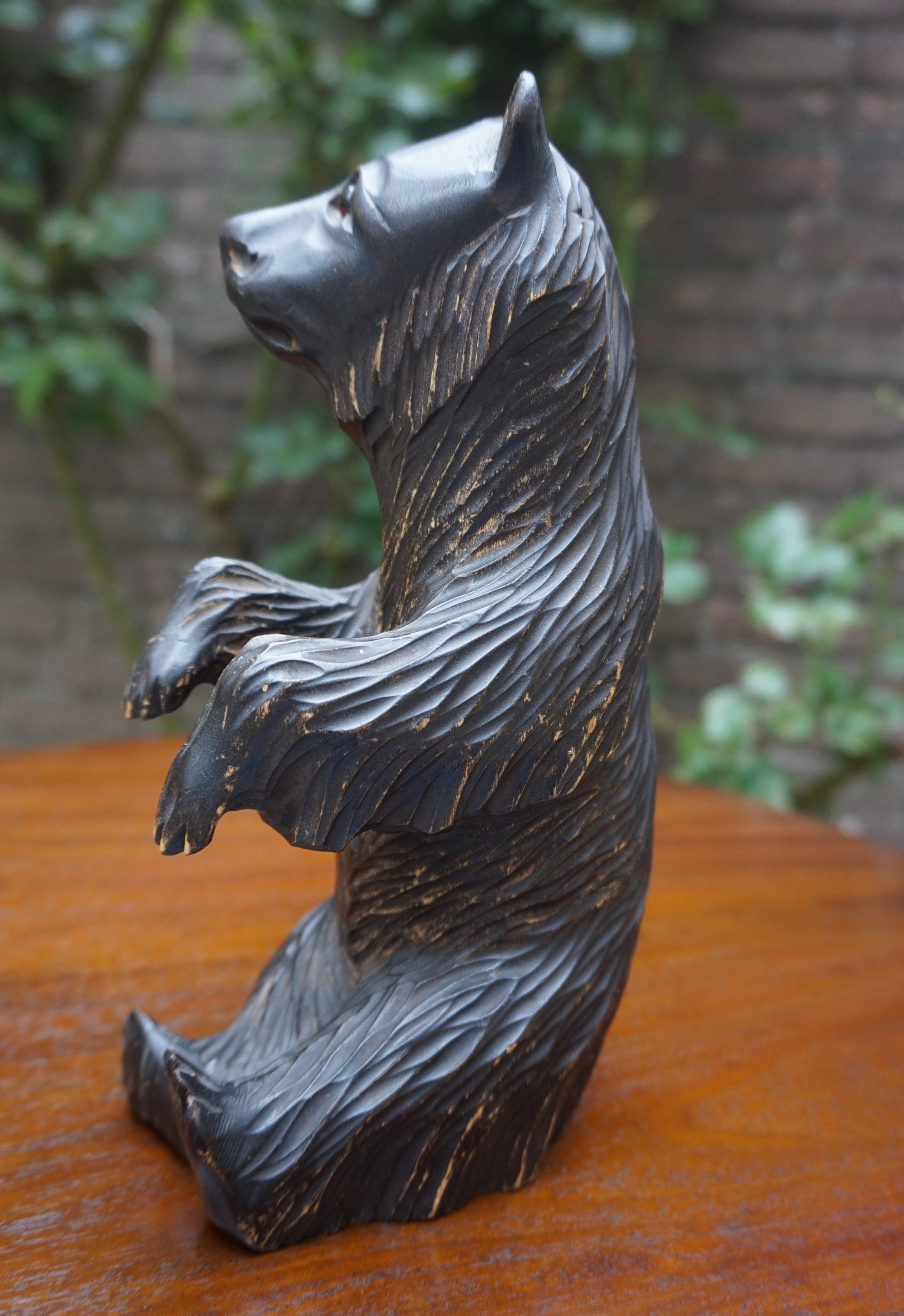 Russian Hand-Carved Small Wooden Bear Sculpture with Lots of Character Made in Russia For Sale