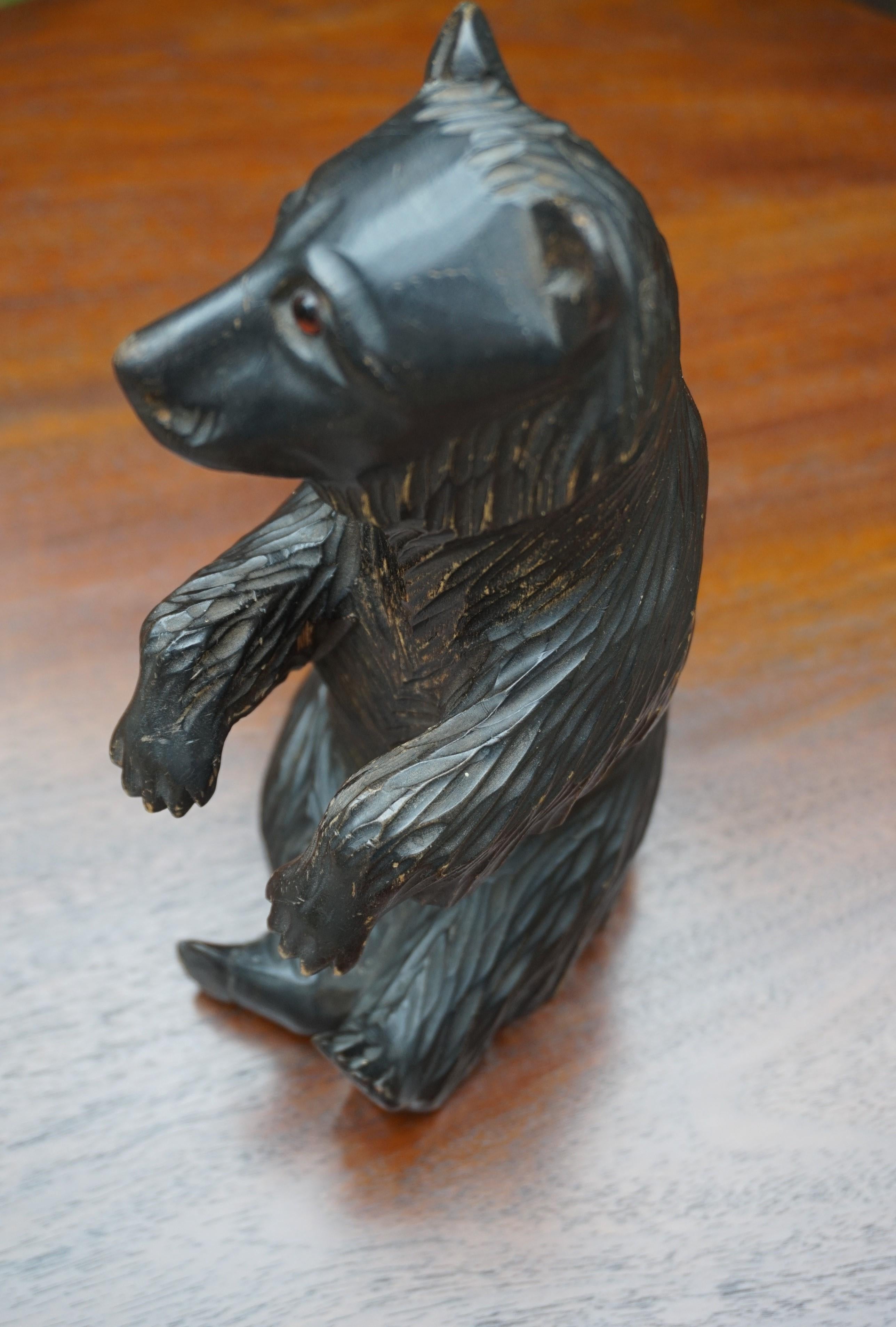 20th Century Hand-Carved Small Wooden Bear Sculpture with Lots of Character Made in Russia For Sale