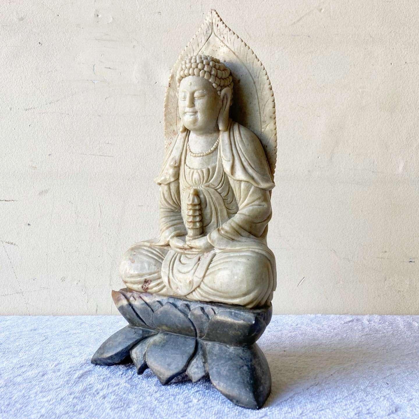 Exceptional vintage hand carved stone chinese Buddha.
