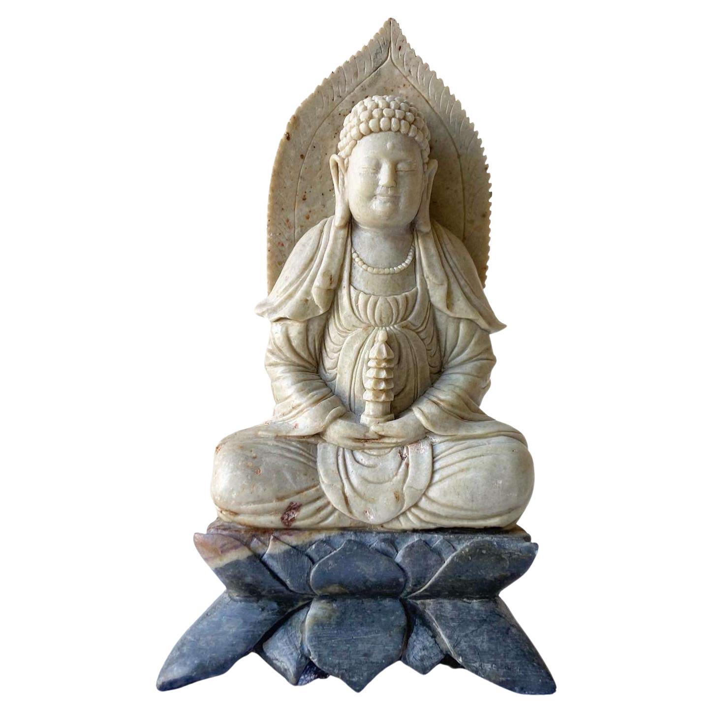 Sculpture de Bouddha chinois en pierre de savon sculptée à la main