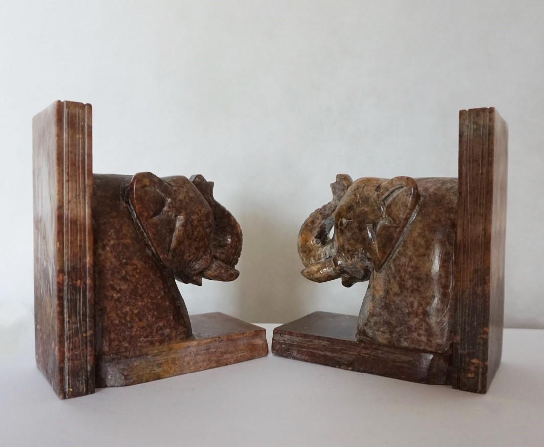 Nepalese Hand Carved Soapstone Elephant Bookends