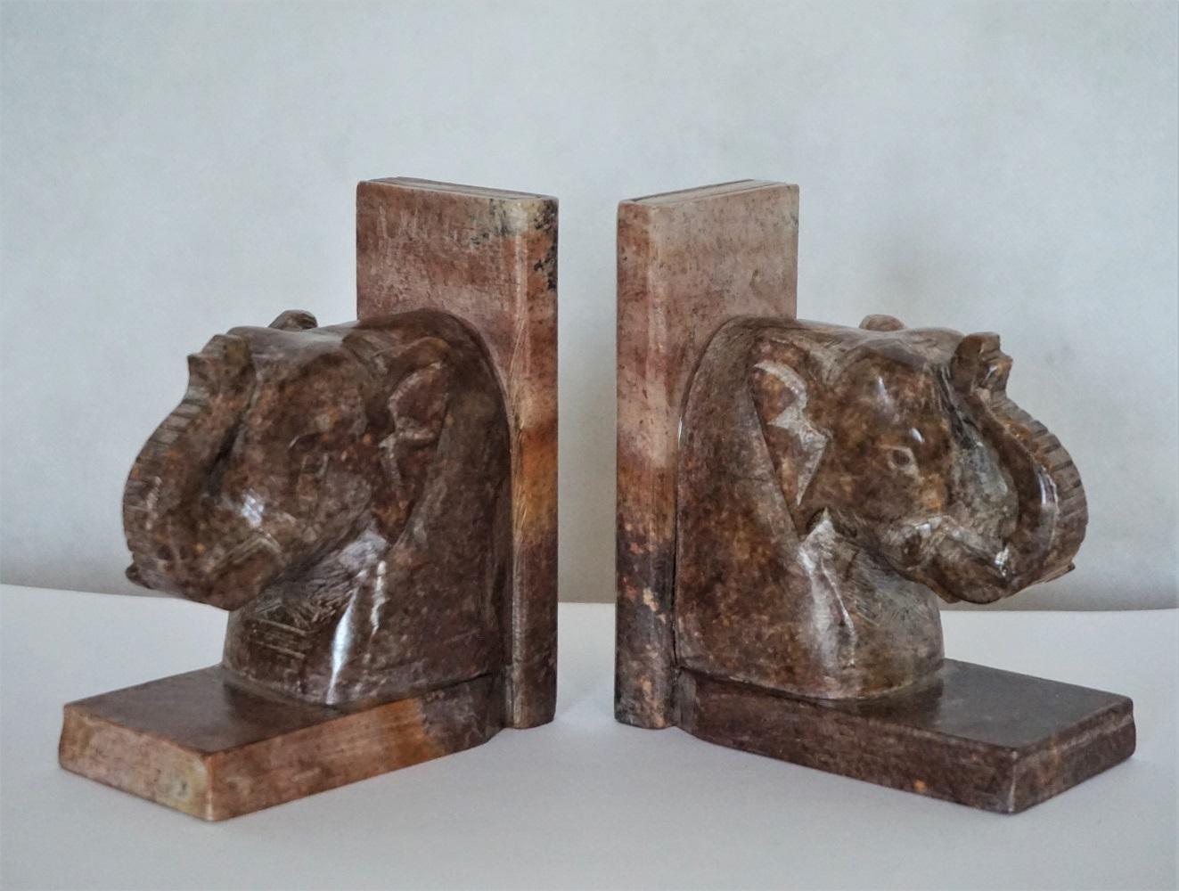 Hand-Carved Hand Carved Soapstone Elephant Bookends