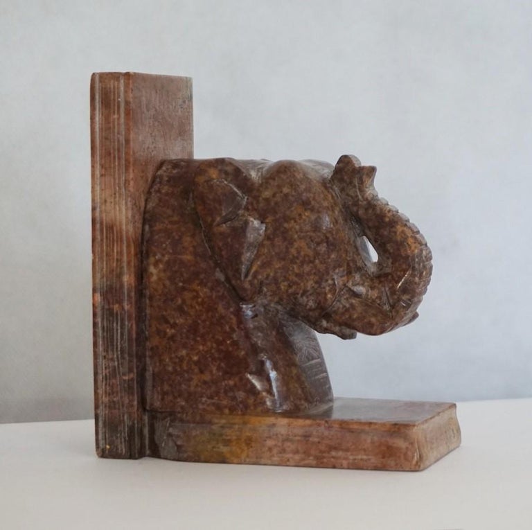 Hand Carved Soapstone Elephant Bookends at 1stDibs