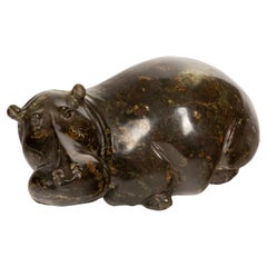 Hand-Carved Soapstone Hippo Sculpture from Zimbabwe, 12"