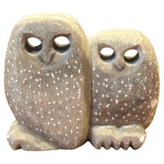 Hand Carved Soapstone Owls Sculpture / Paperweight in the Style of Glenn Heath