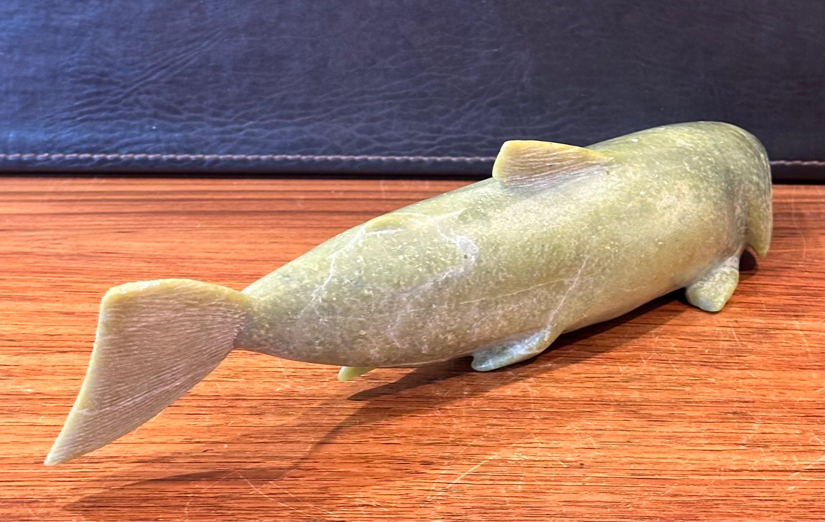 Hand Carved Soapstone Salmon Sculpture For Sale 5