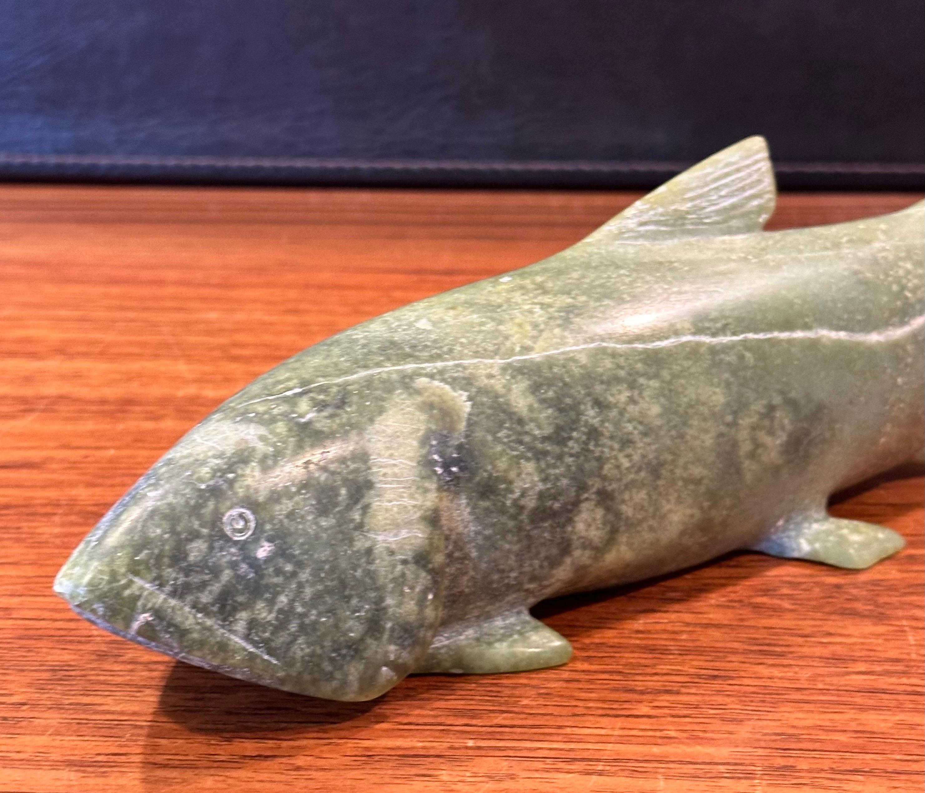 Hand Carved Soapstone Salmon Sculpture For Sale 6