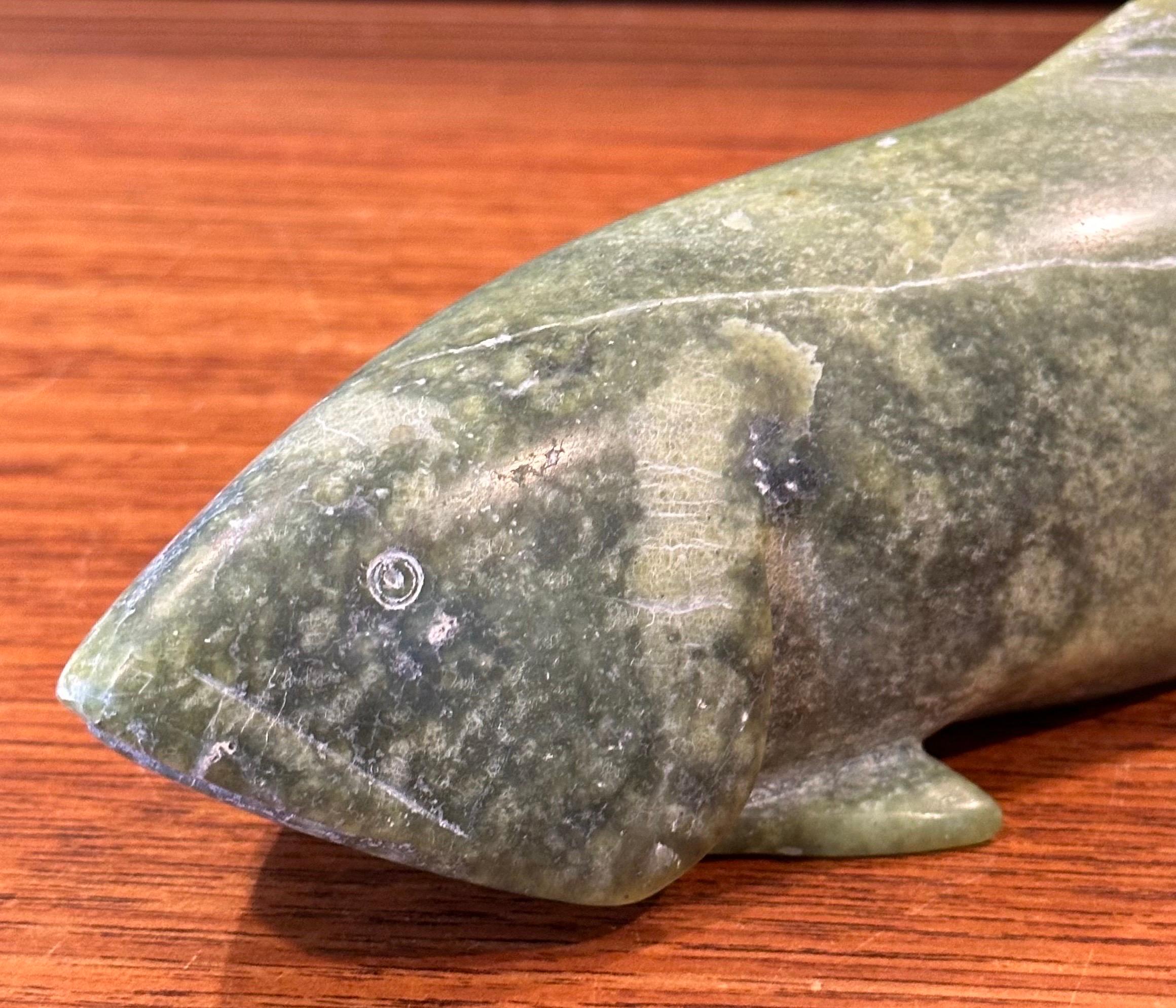 Hand Carved Soapstone Salmon Sculpture For Sale 7