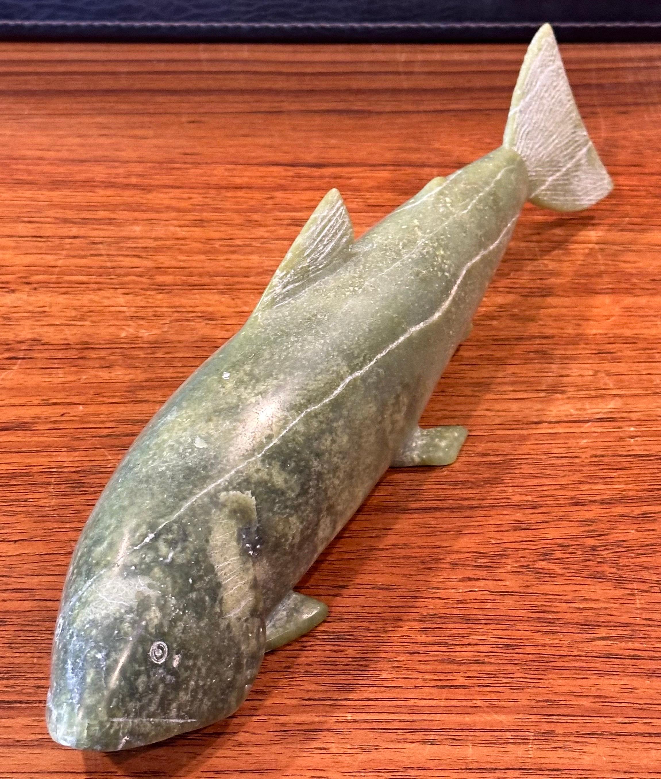 20th Century Hand Carved Soapstone Salmon Sculpture For Sale