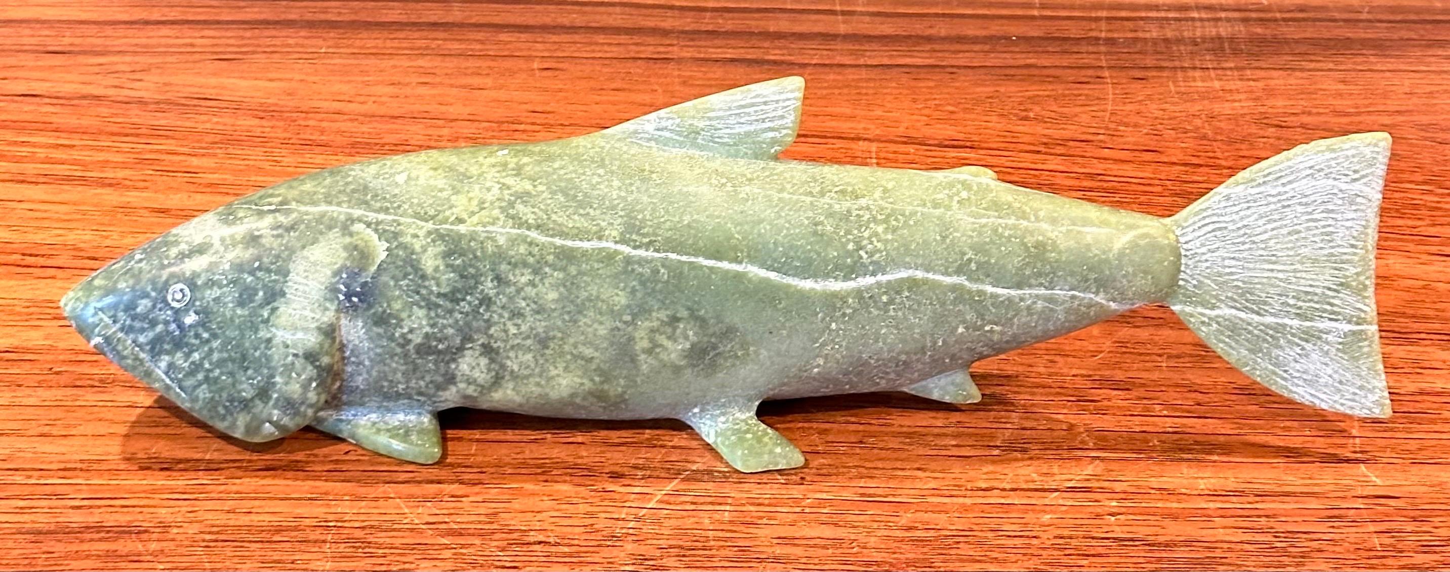 Hand Carved Soapstone Salmon Sculpture For Sale 2