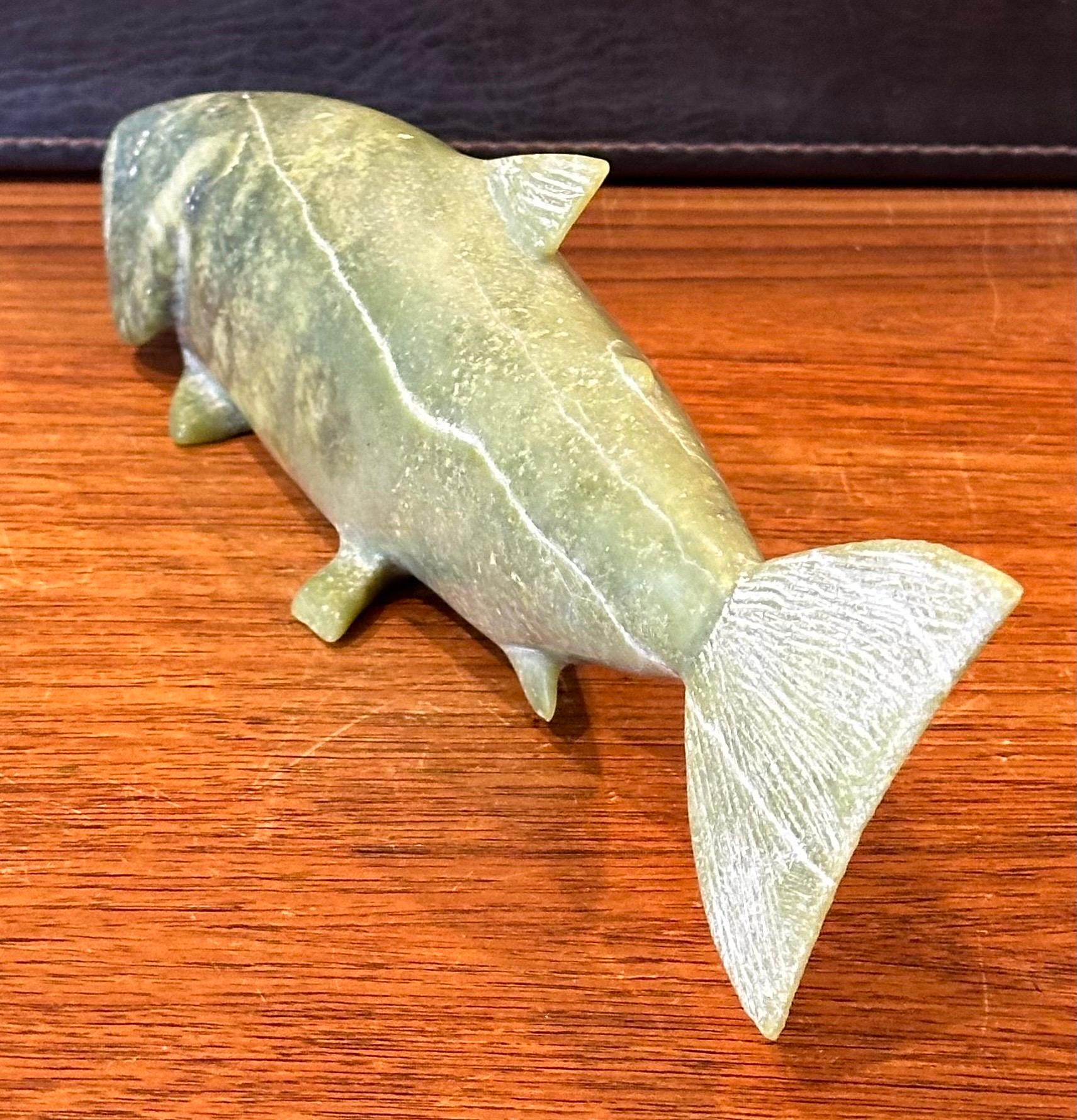 Hand Carved Soapstone Salmon Sculpture For Sale 4