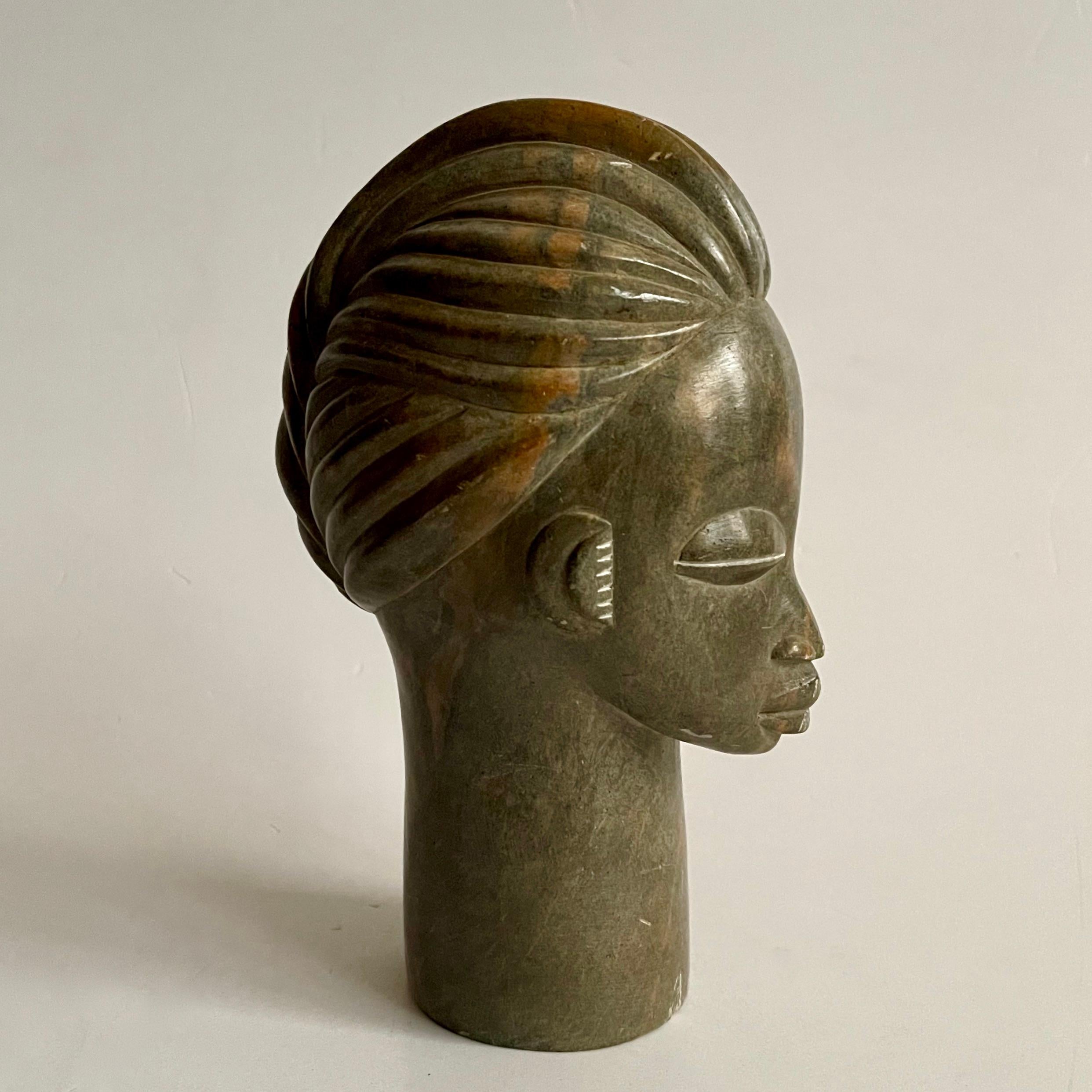 Zimbabwean Hand Carved Soapstone Tribal Bust 1940s