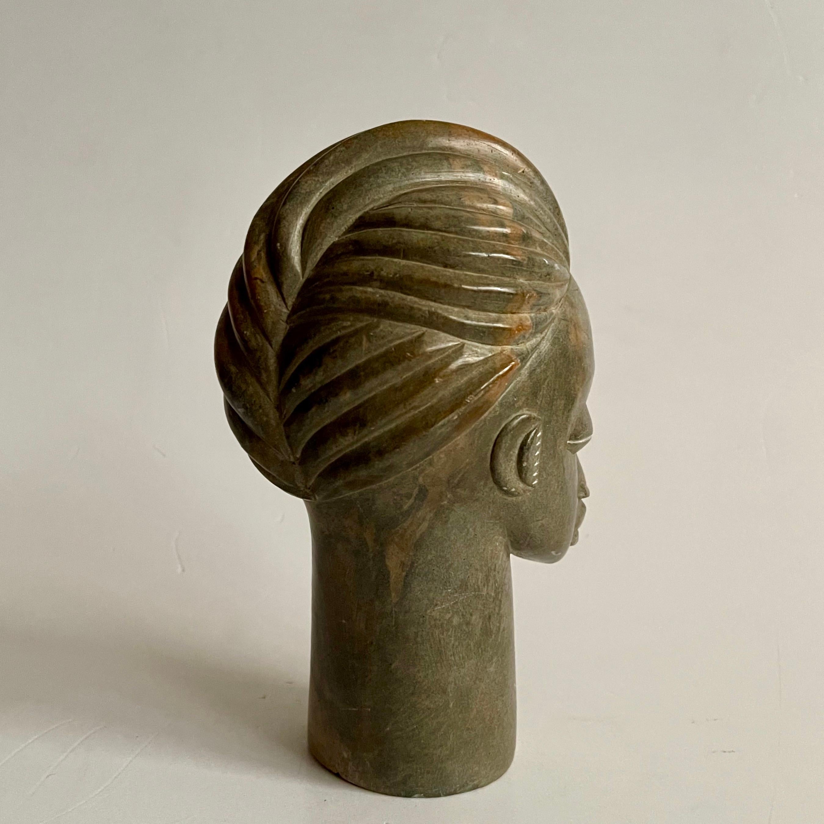 Hand-Carved Hand Carved Soapstone Tribal Bust 1940s