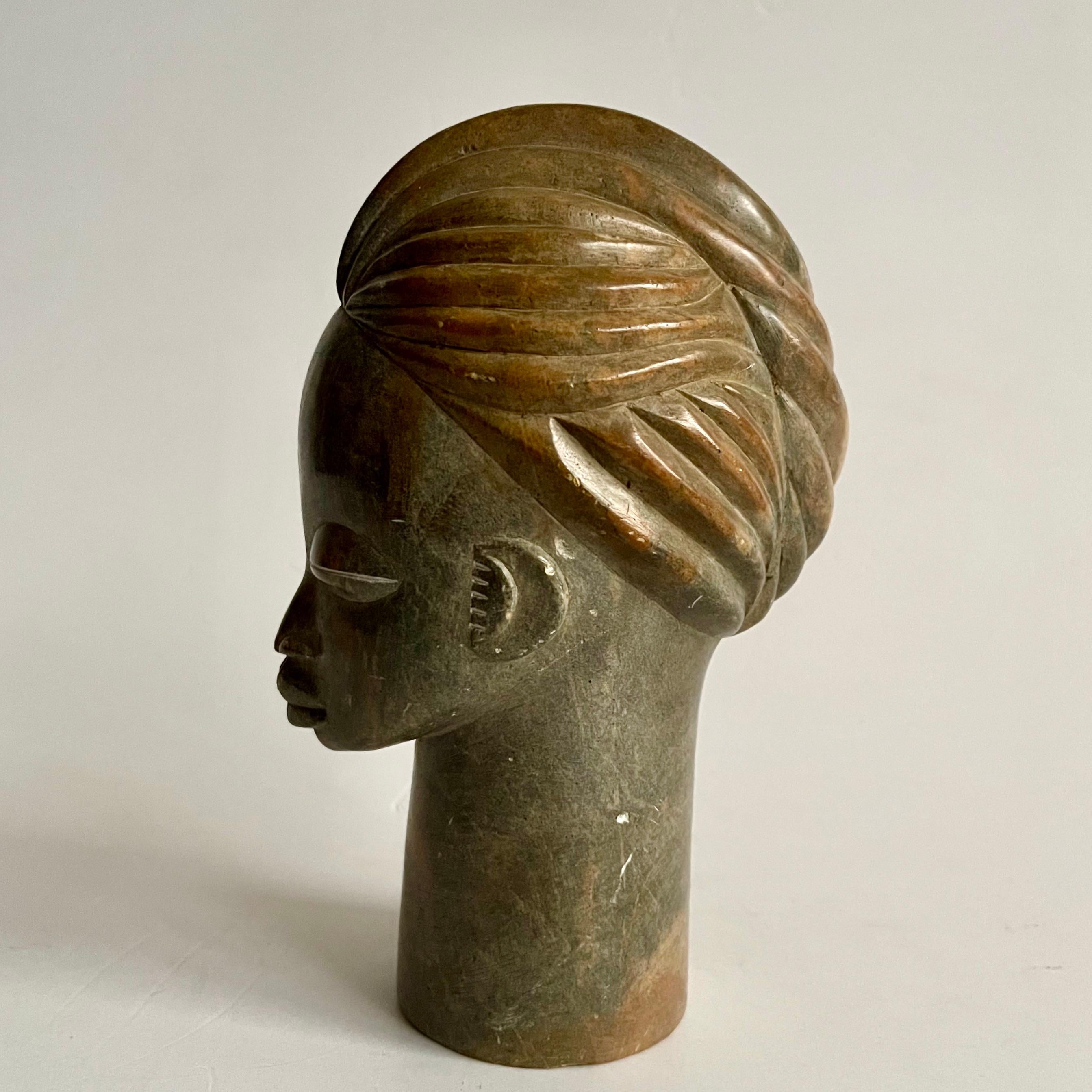 Mid-20th Century Hand Carved Soapstone Tribal Bust 1940s