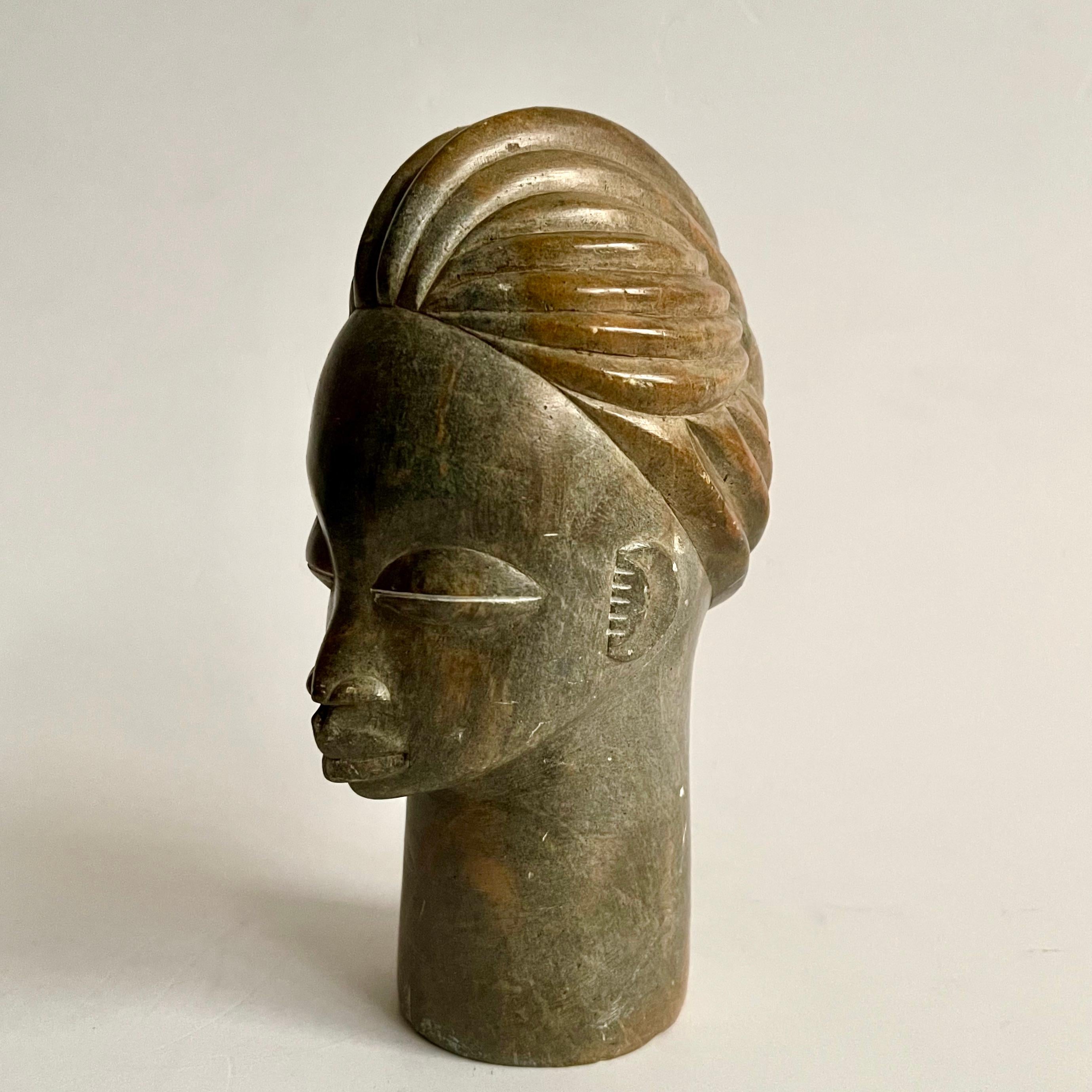 Hand Carved Soapstone Tribal Bust 1940s 1