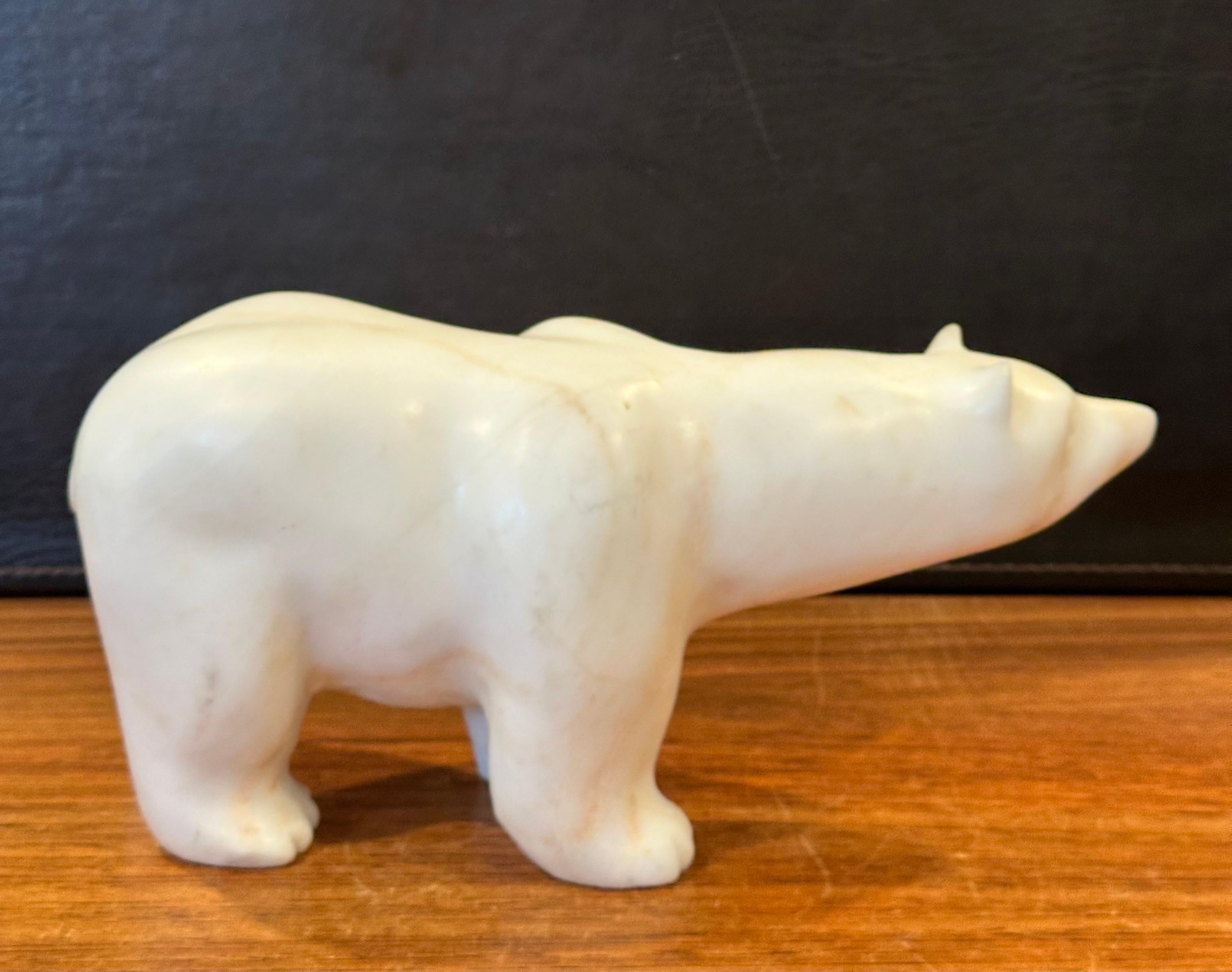 Mid-Century Modern Hand Carved Solid Alabaster Polar Bear Sculpture