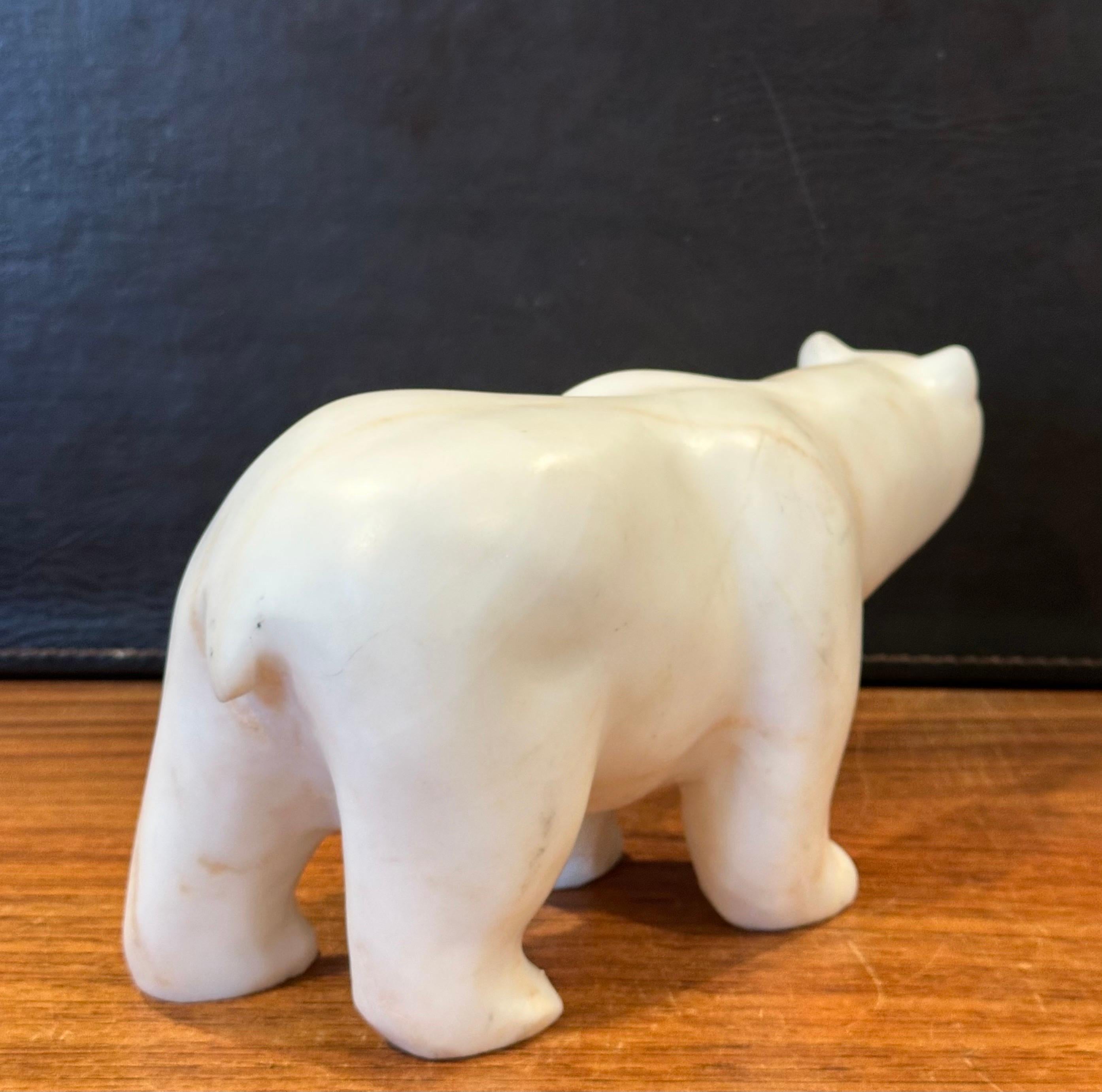 American Hand Carved Solid Alabaster Polar Bear Sculpture