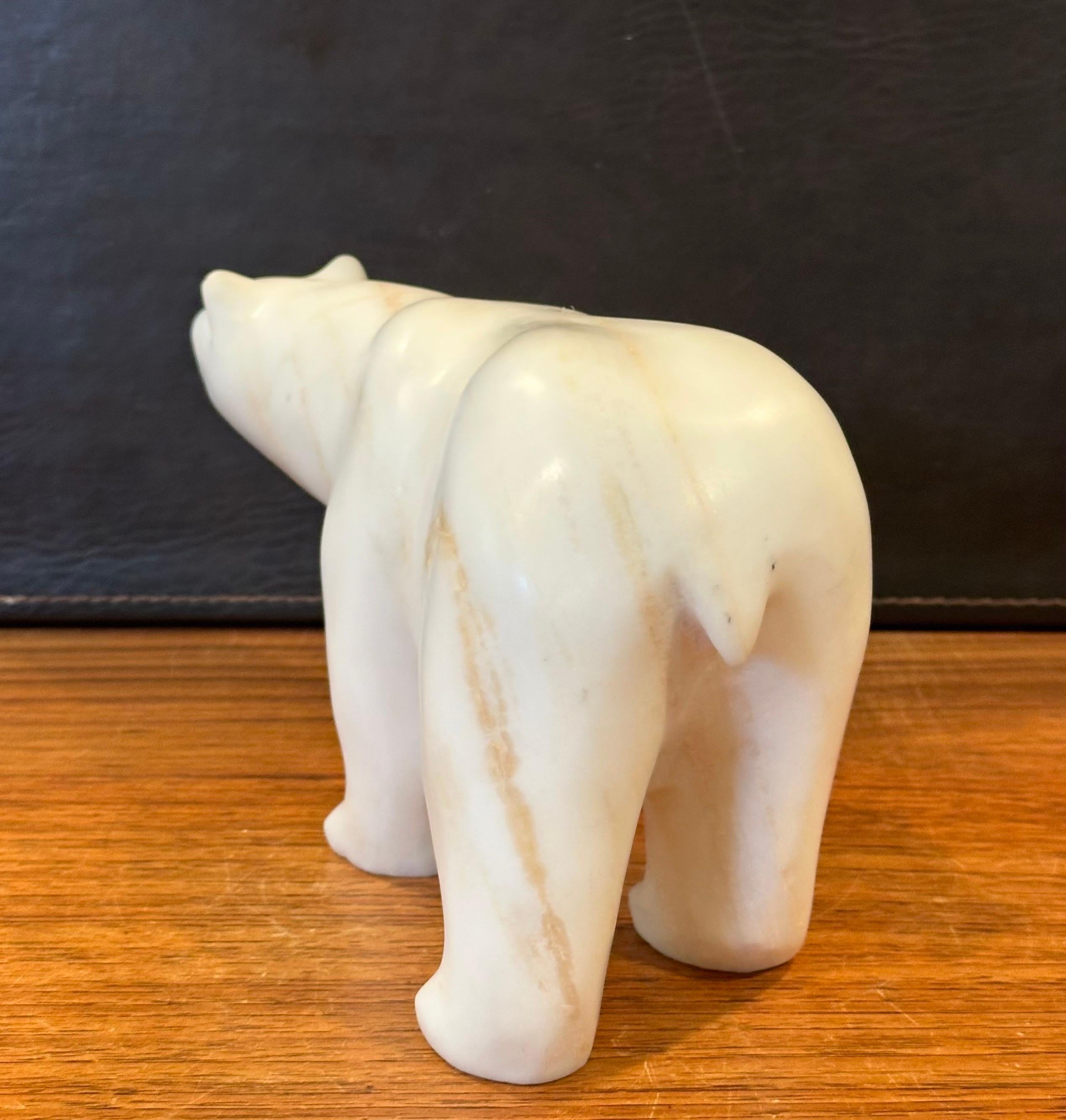 Hand Carved Solid Alabaster Polar Bear Sculpture In Good Condition In San Diego, CA