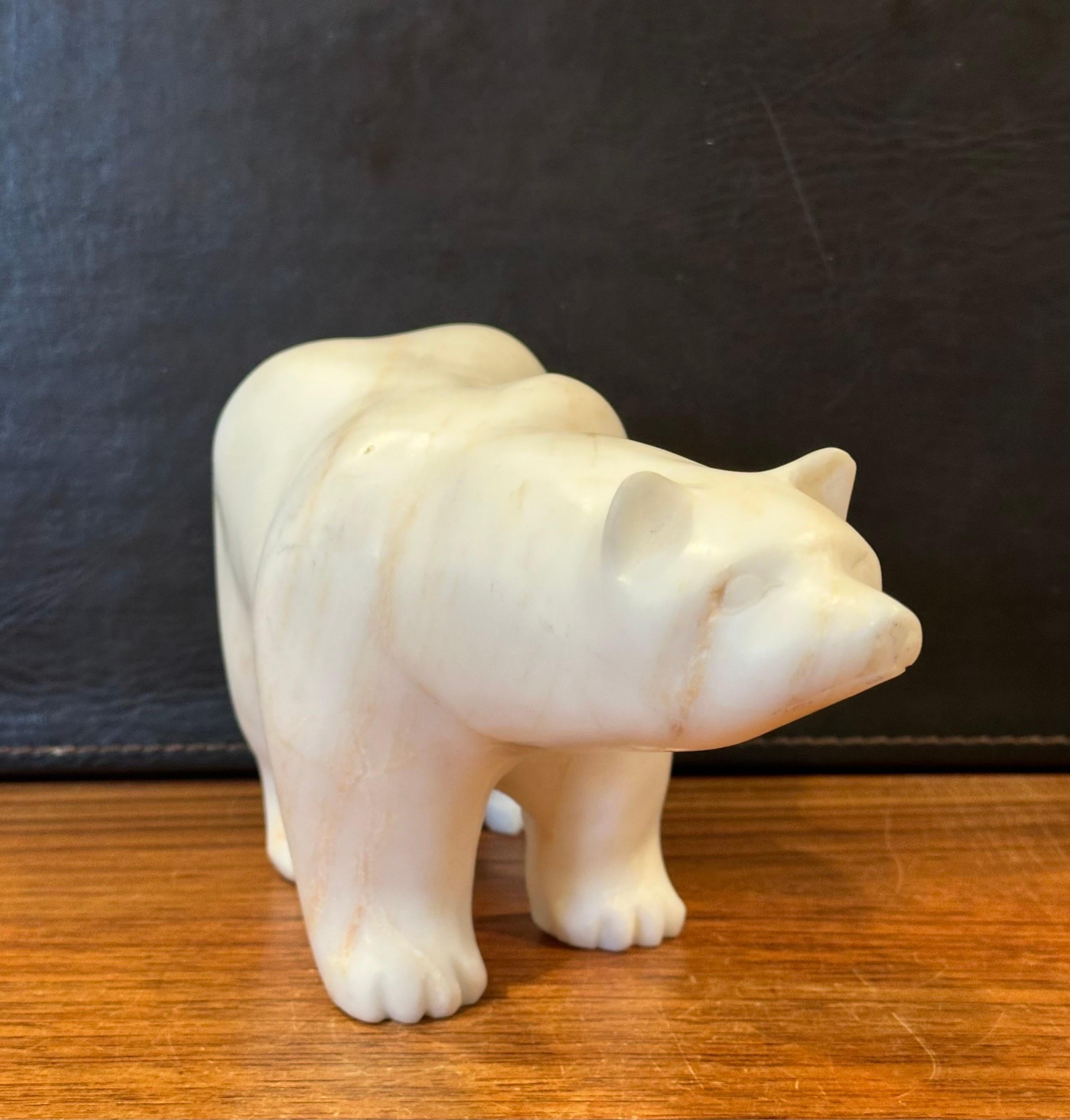 Hand Carved Solid Alabaster Polar Bear Sculpture 1