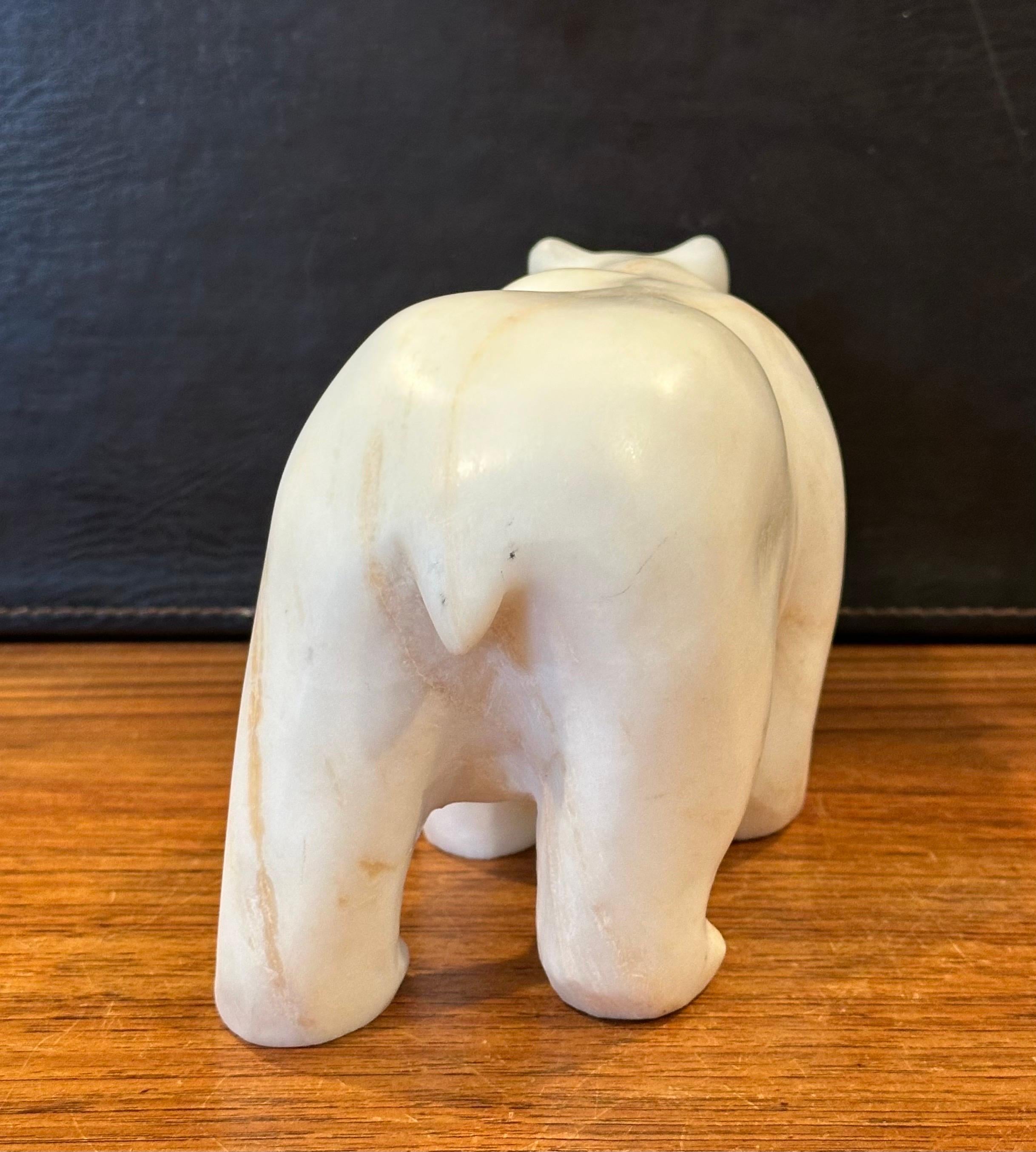 Hand Carved Solid Alabaster Polar Bear Sculpture 2
