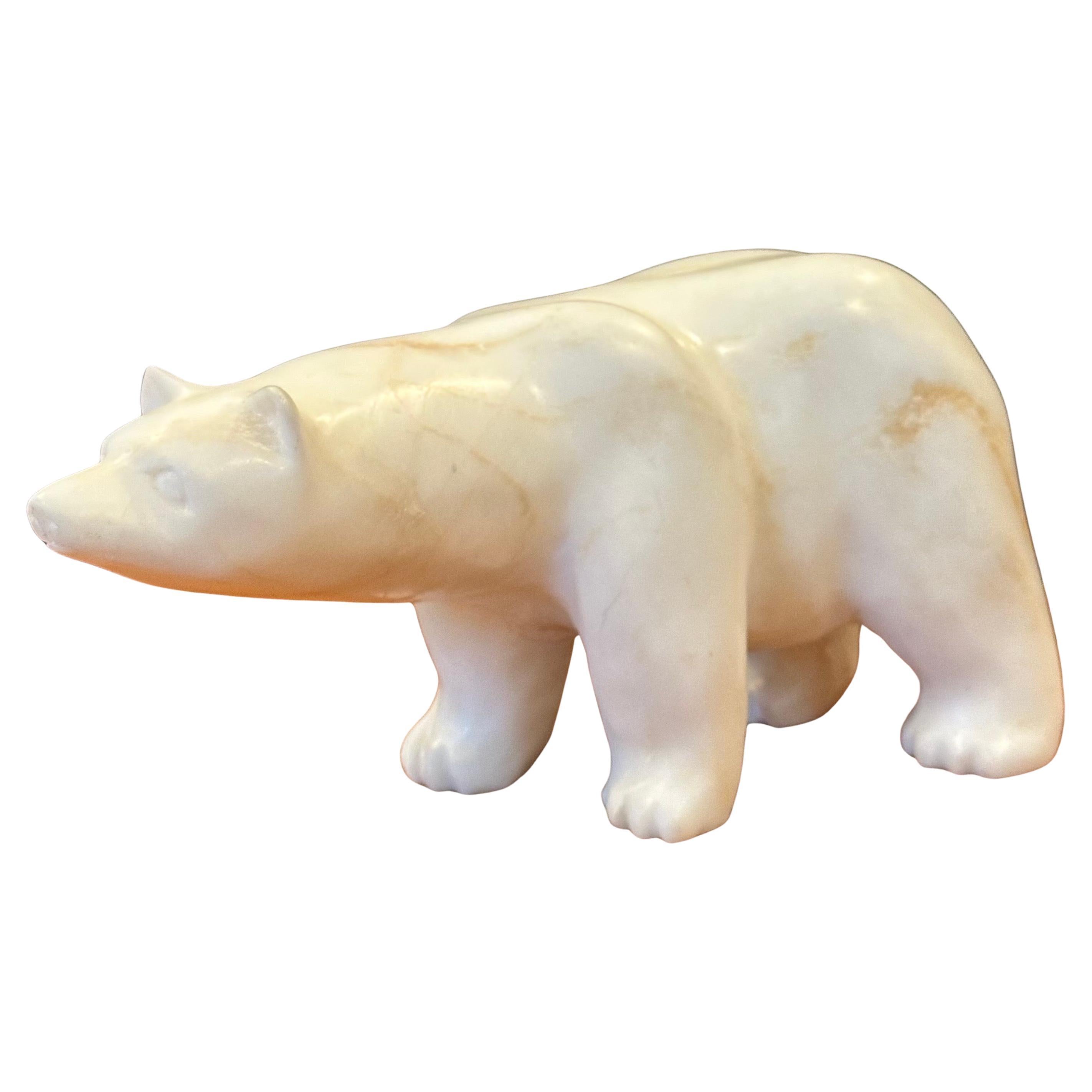 Hand Carved Solid Alabaster Polar Bear Sculpture 3