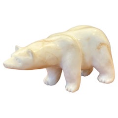 Hand Carved Solid Alabaster Polar Bear Sculpture