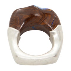 Hand-Carved Solid Boulder Opal Sterling Silver Ring