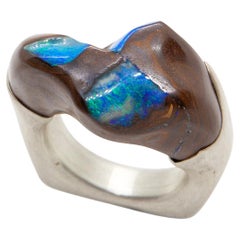 Hand-Carved Solid Boulder Opal Sterling Silver Ring