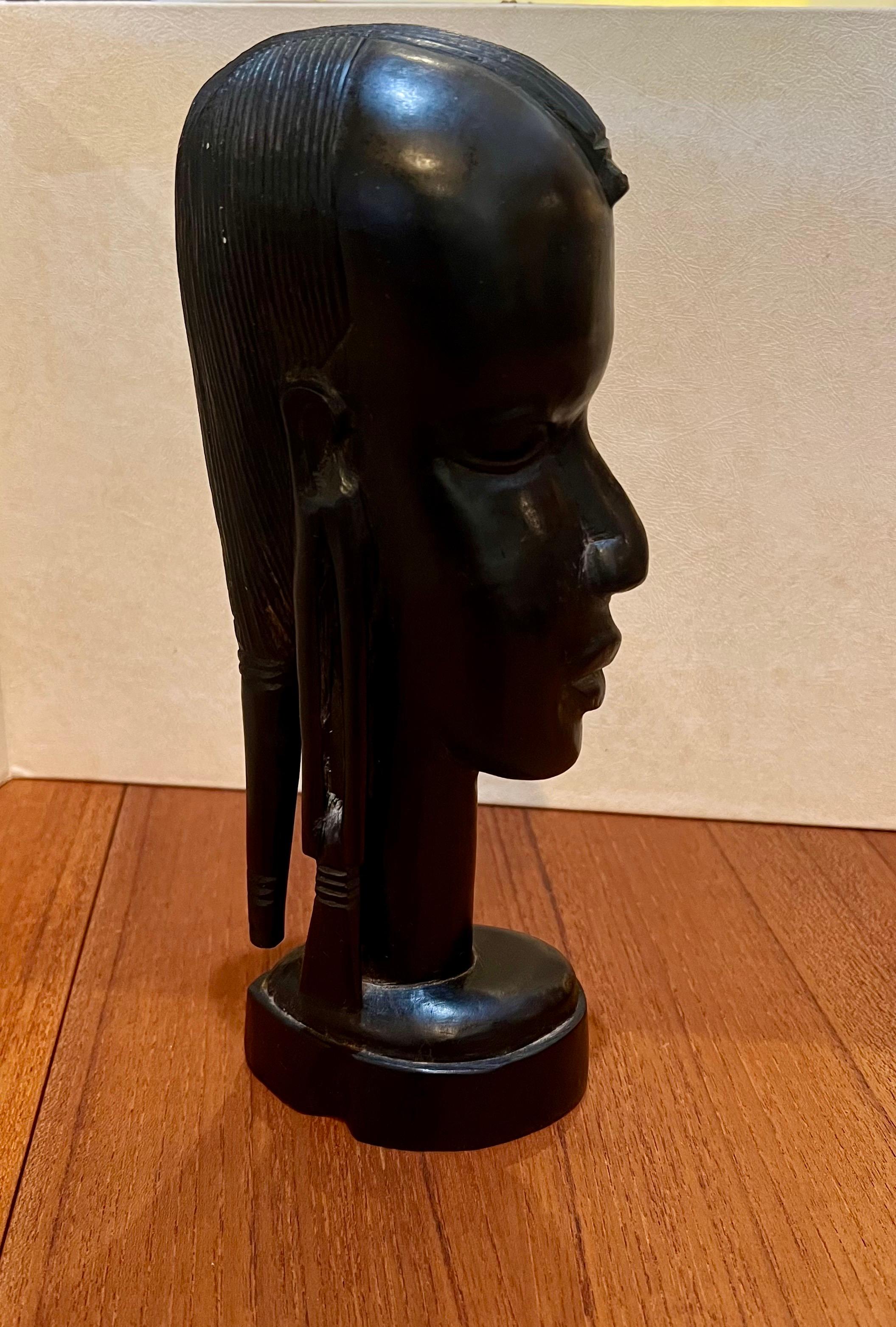 Ethiopian Hand Carved Solid Ebony wood African tribal Warrior Head Bust Sculpture For Sale