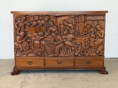 Hand-Carved Solid Oak "Storybook" Cabinet by Emil Hansen, Denmark c. 1950