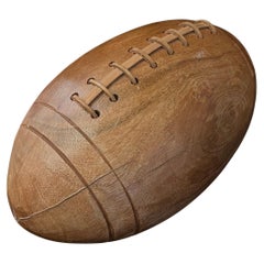 Hand Carved Solid Olive wood & Leather Real Size American Football Sculpture