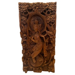 Hand Carved solid Teak Asian Wall Sculptured Panel