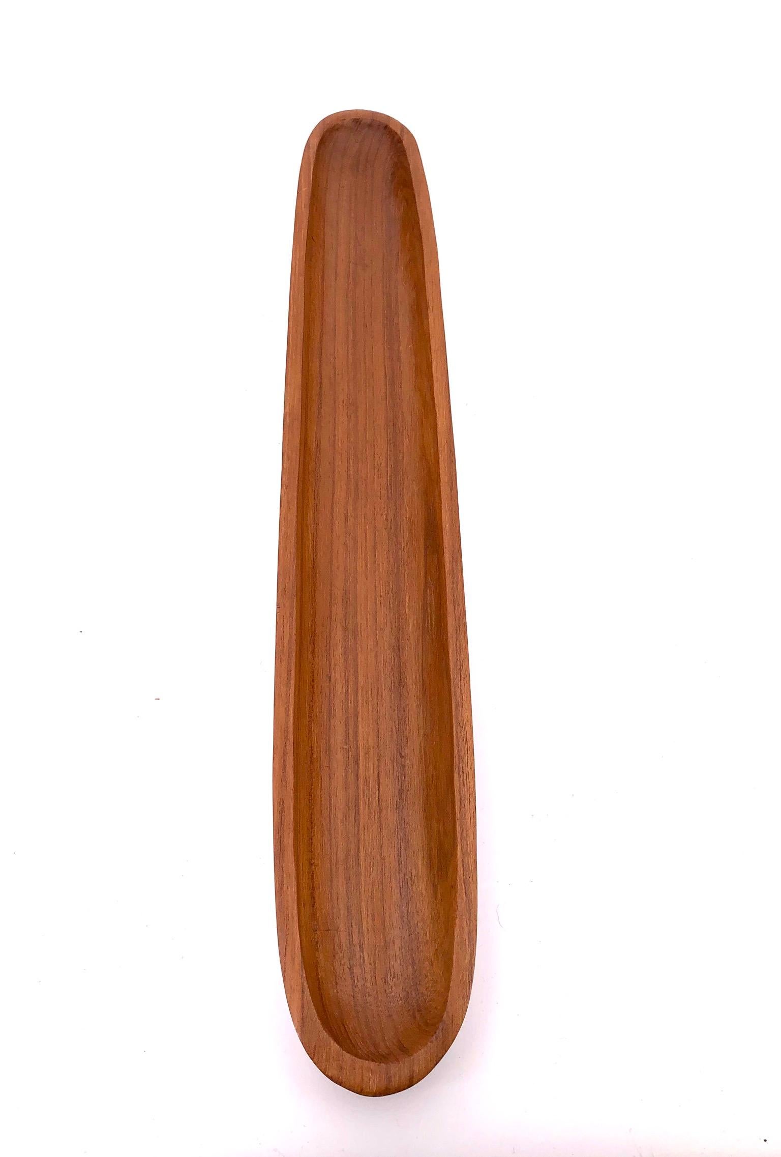 Thai Hand Carved Solid Teak Canoe Danish Modern Bowl