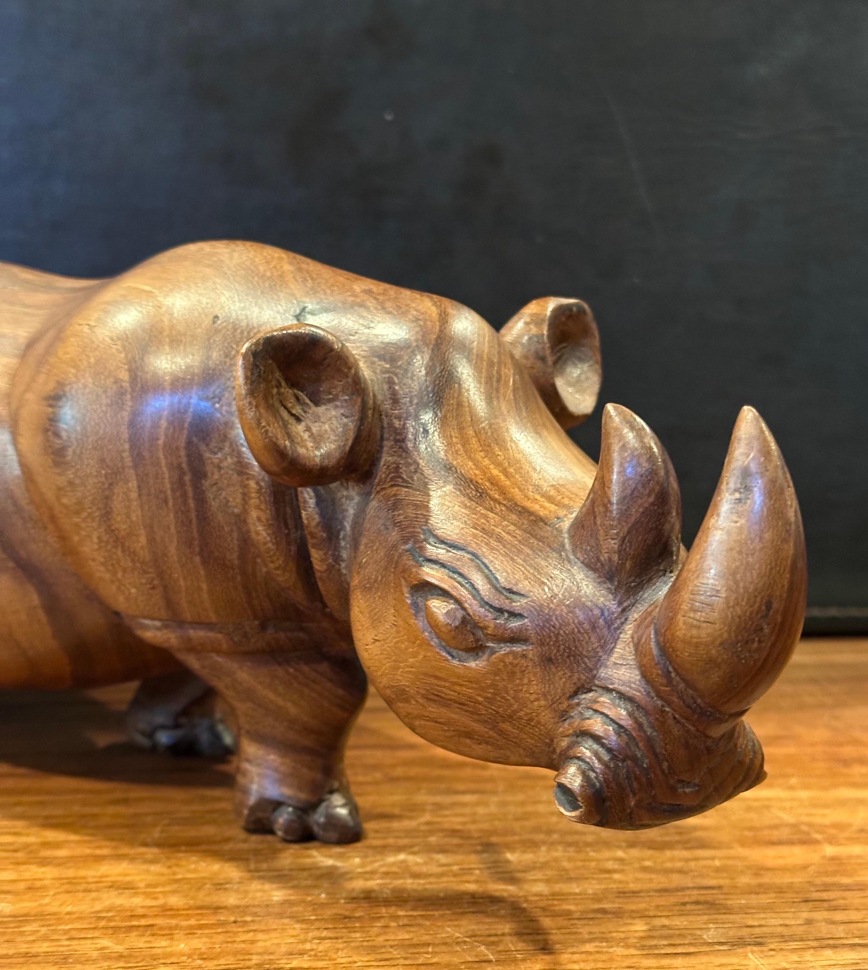 Hand Carved Solid Walnut White Rhino Sculpture For Sale 6