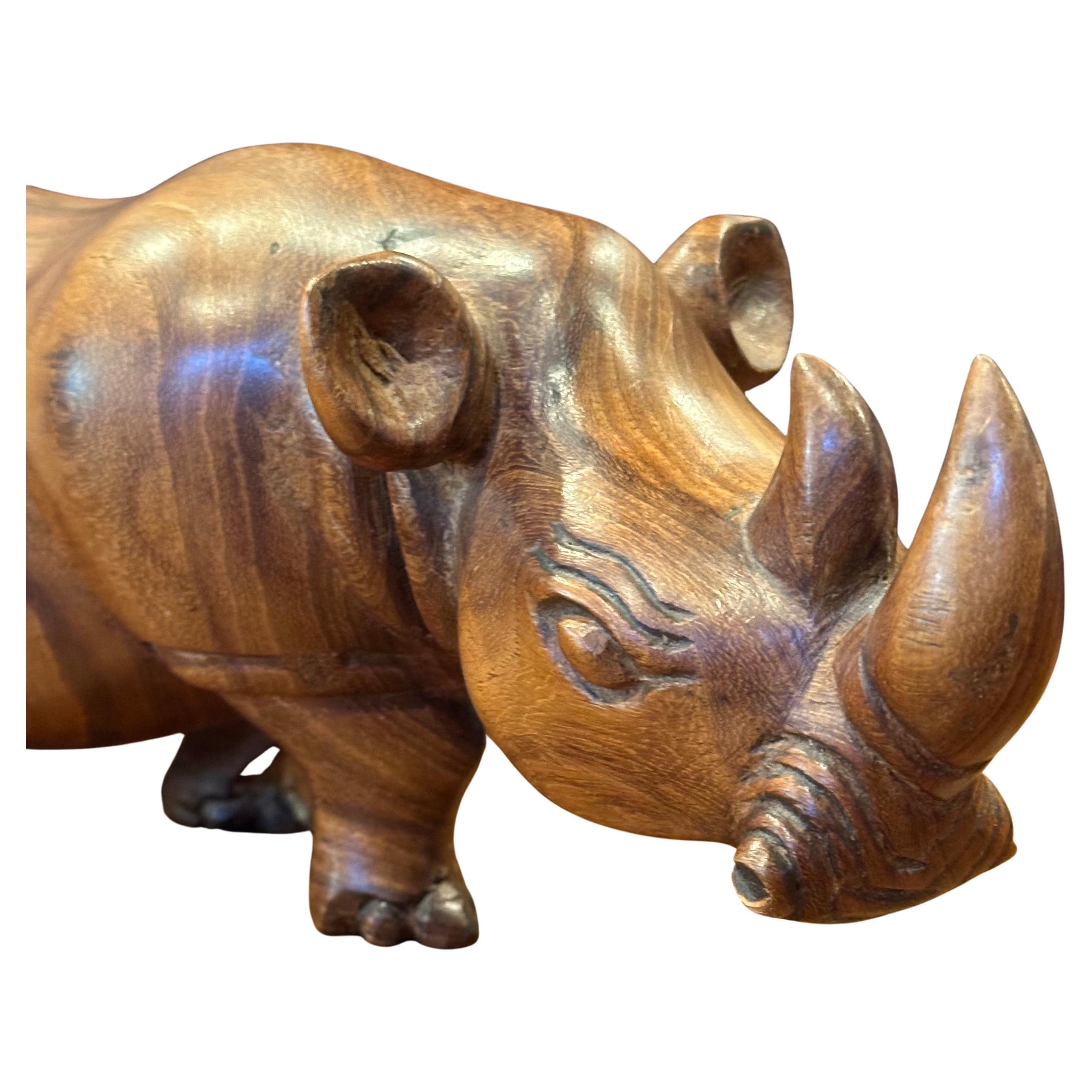 Mid-Century Modern Hand Carved Solid Walnut White Rhino Sculpture For Sale