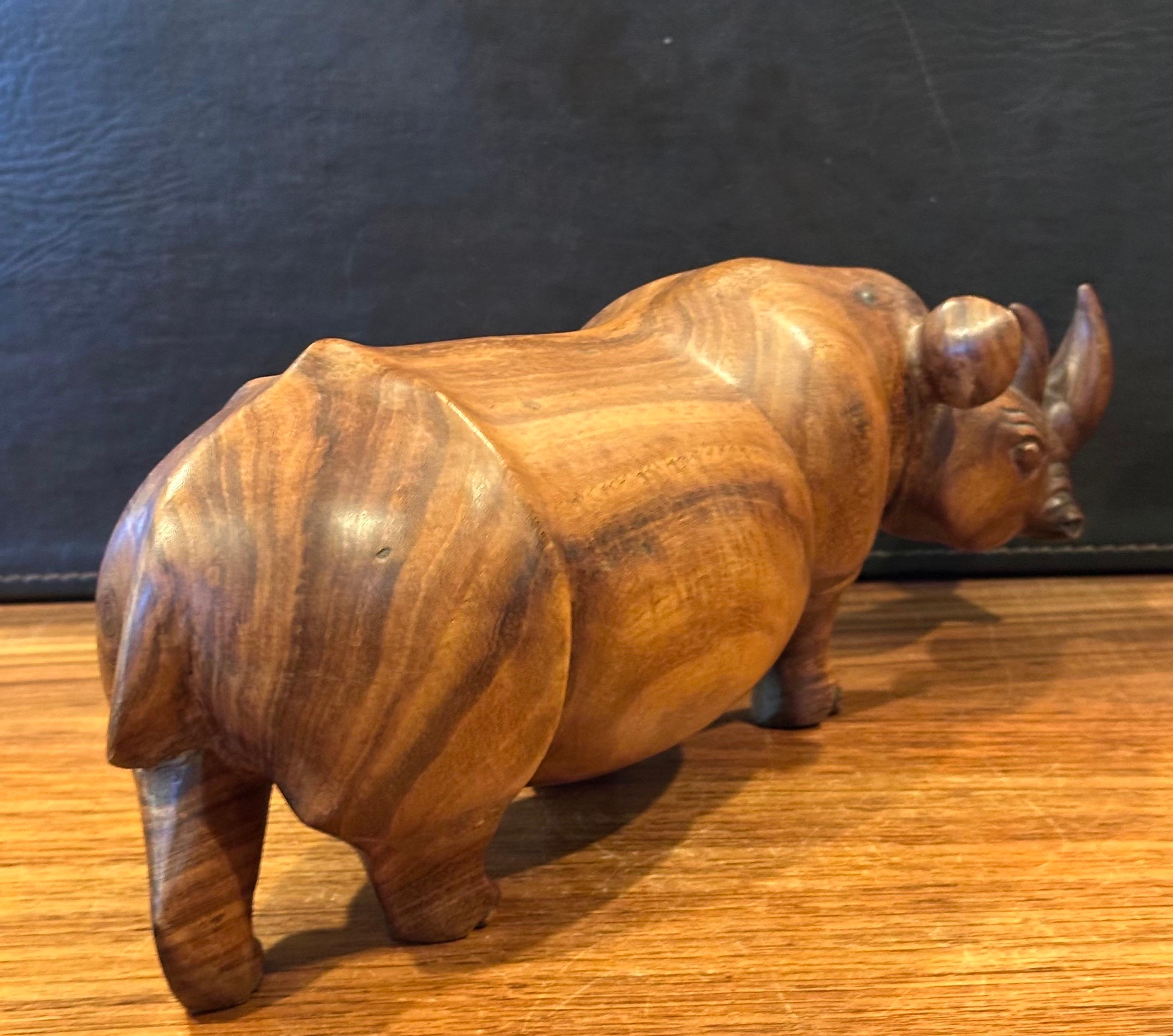 Hand-Carved Hand Carved Solid Walnut White Rhino Sculpture For Sale