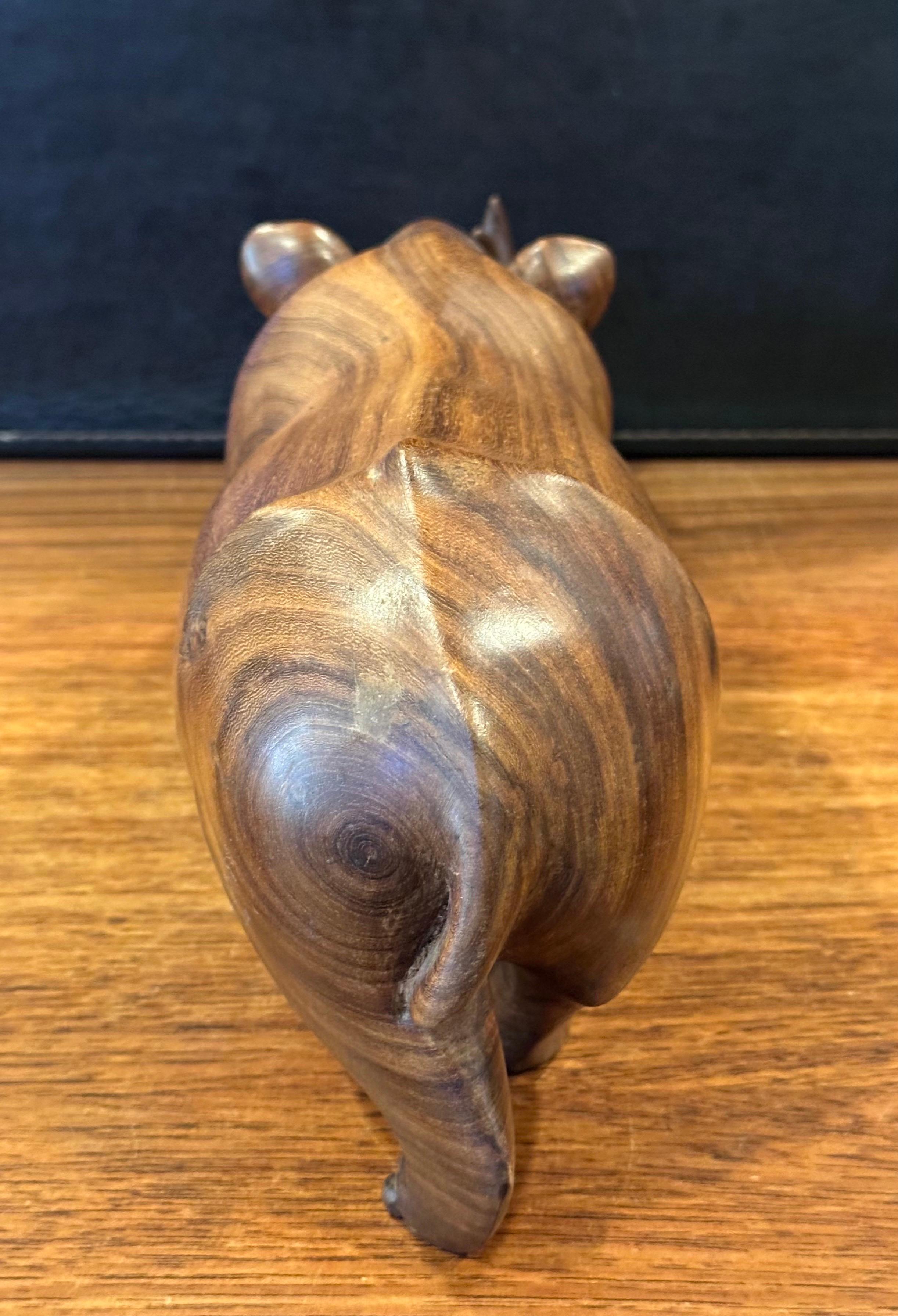 Hand Carved Solid Walnut White Rhino Sculpture In Good Condition For Sale In San Diego, CA