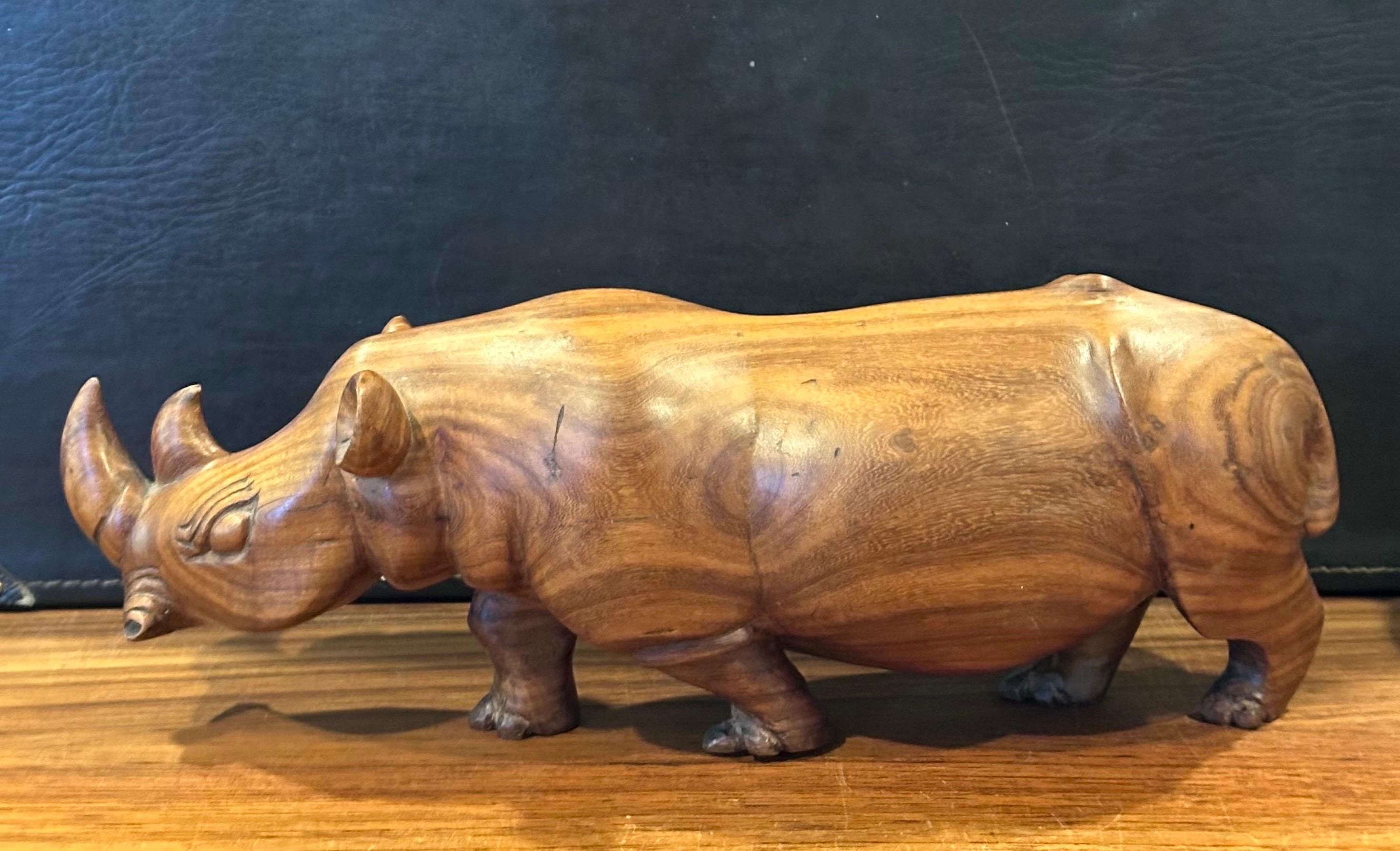 20th Century Hand Carved Solid Walnut White Rhino Sculpture For Sale