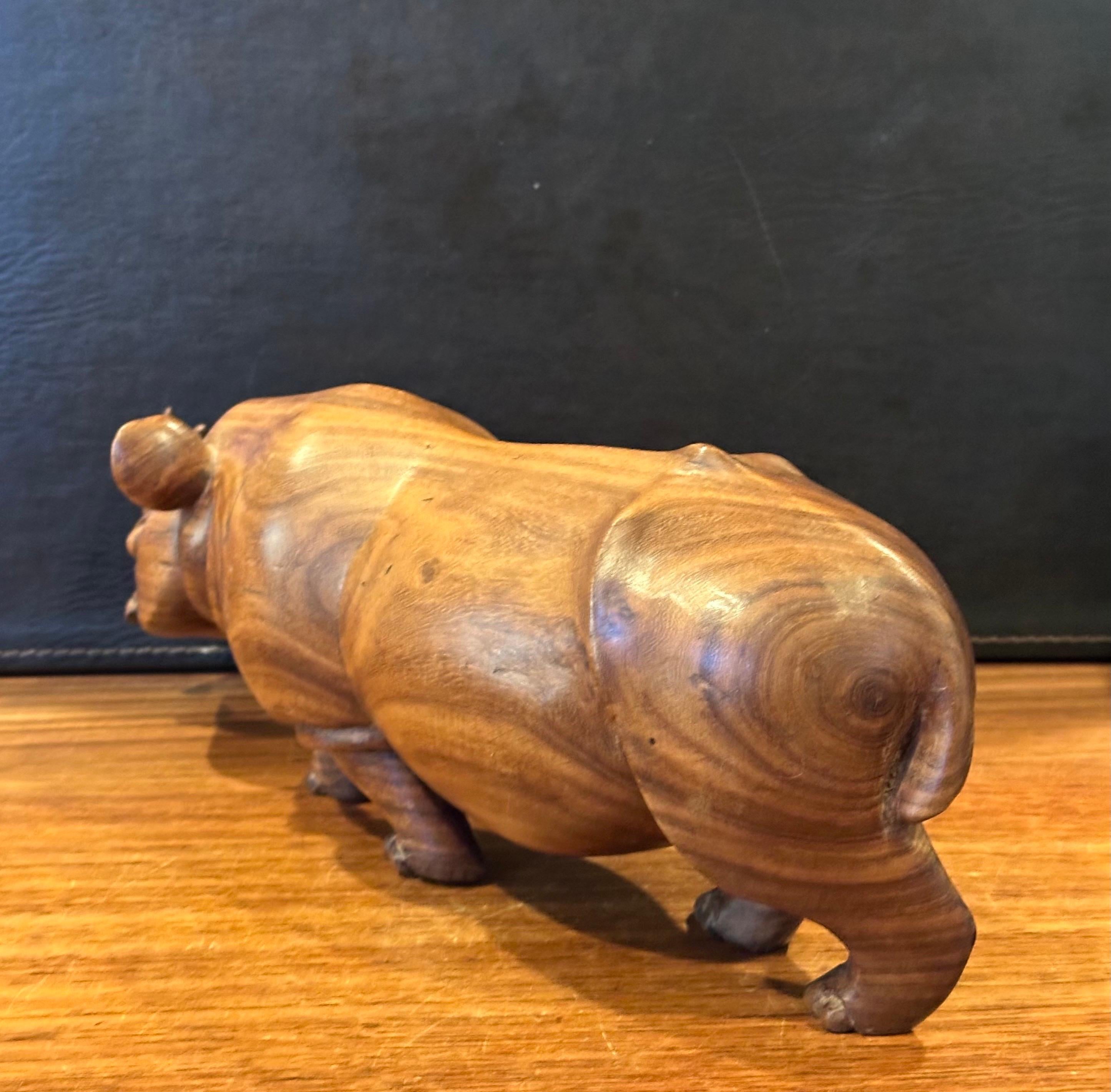 Hand Carved Solid Walnut White Rhino Sculpture For Sale 1
