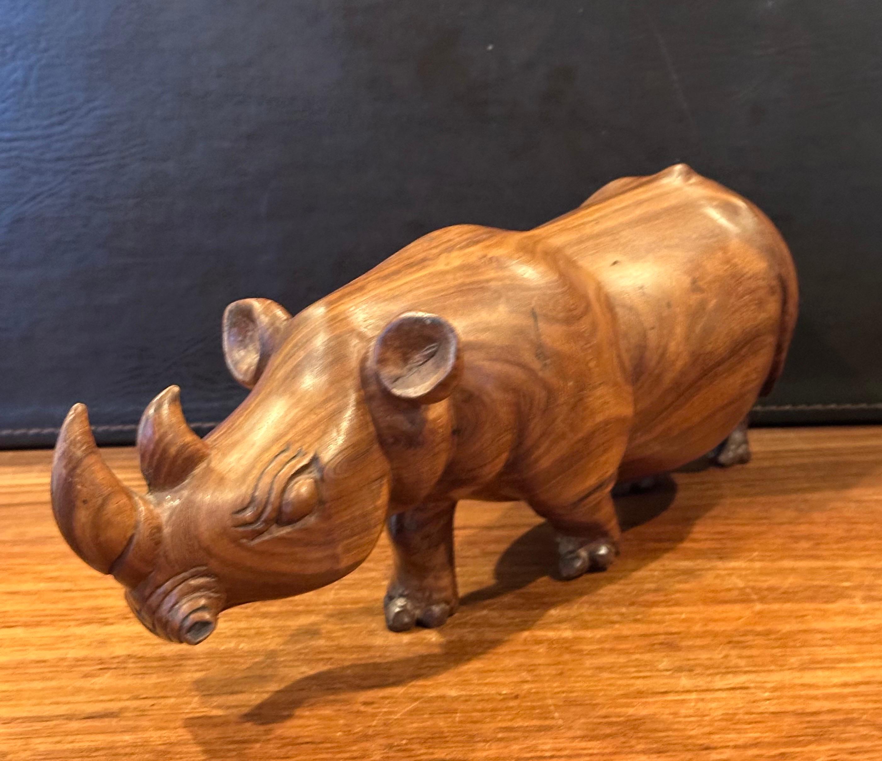 Hand Carved Solid Walnut White Rhino Sculpture For Sale 2